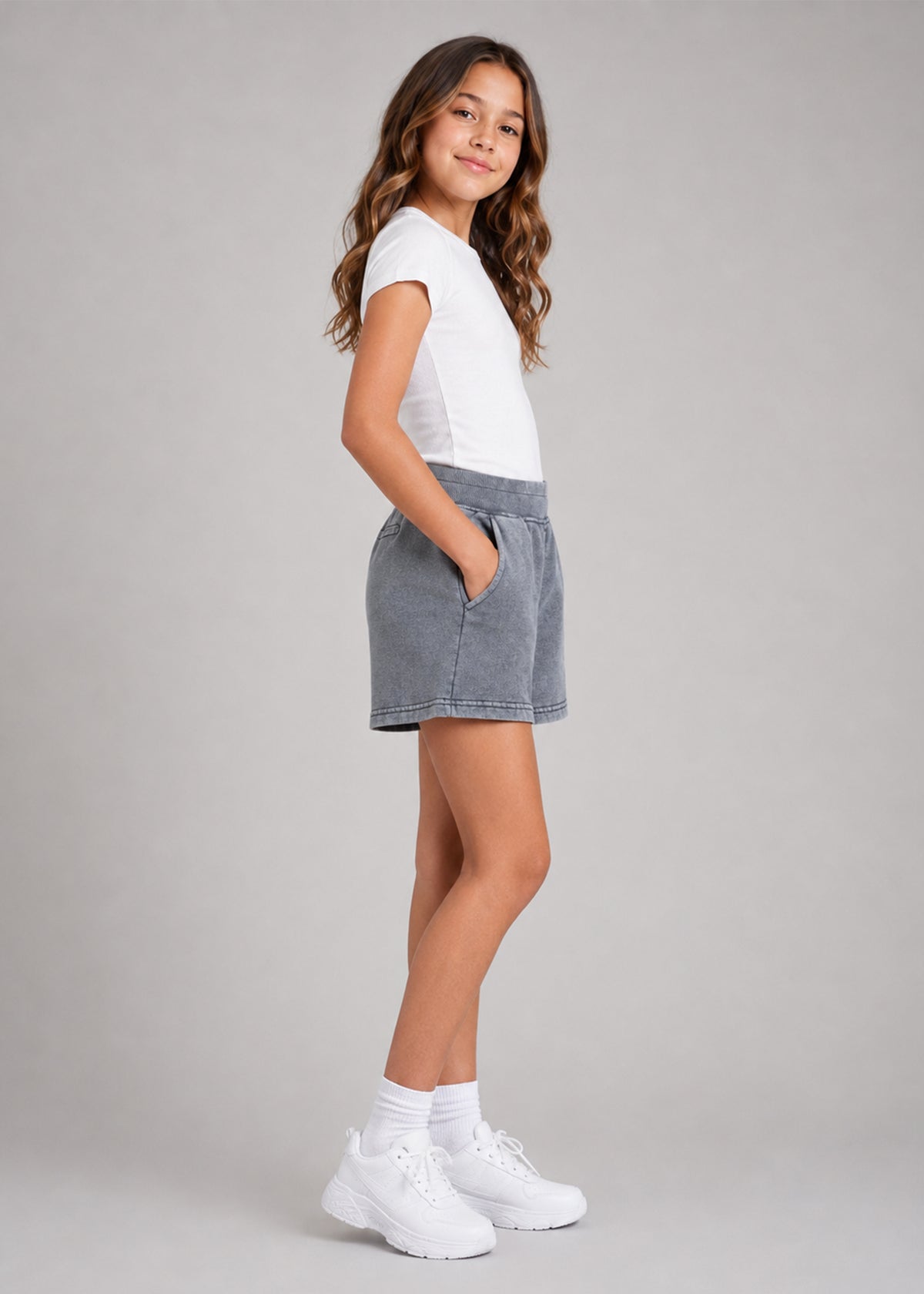 Fashion Nova Girls Elastic Waist Sweat Shorts Acid Wash 728