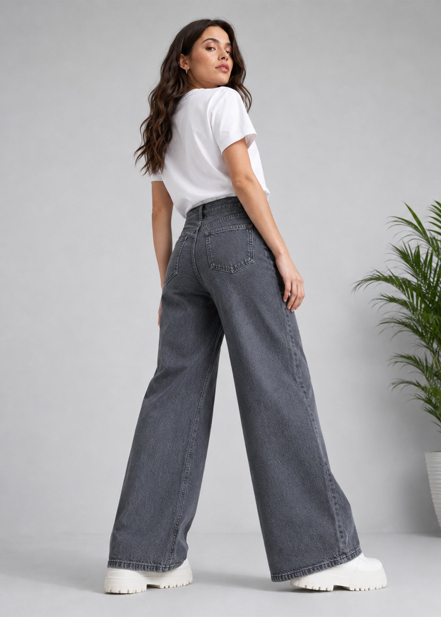 C&A Women Wide Leg Jeans Ash Black US 688
