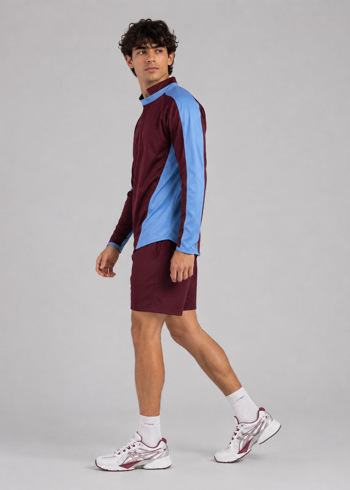 Falcon Men’s Long Sleeve Rugby Top Burgundy & Sky Blue 729