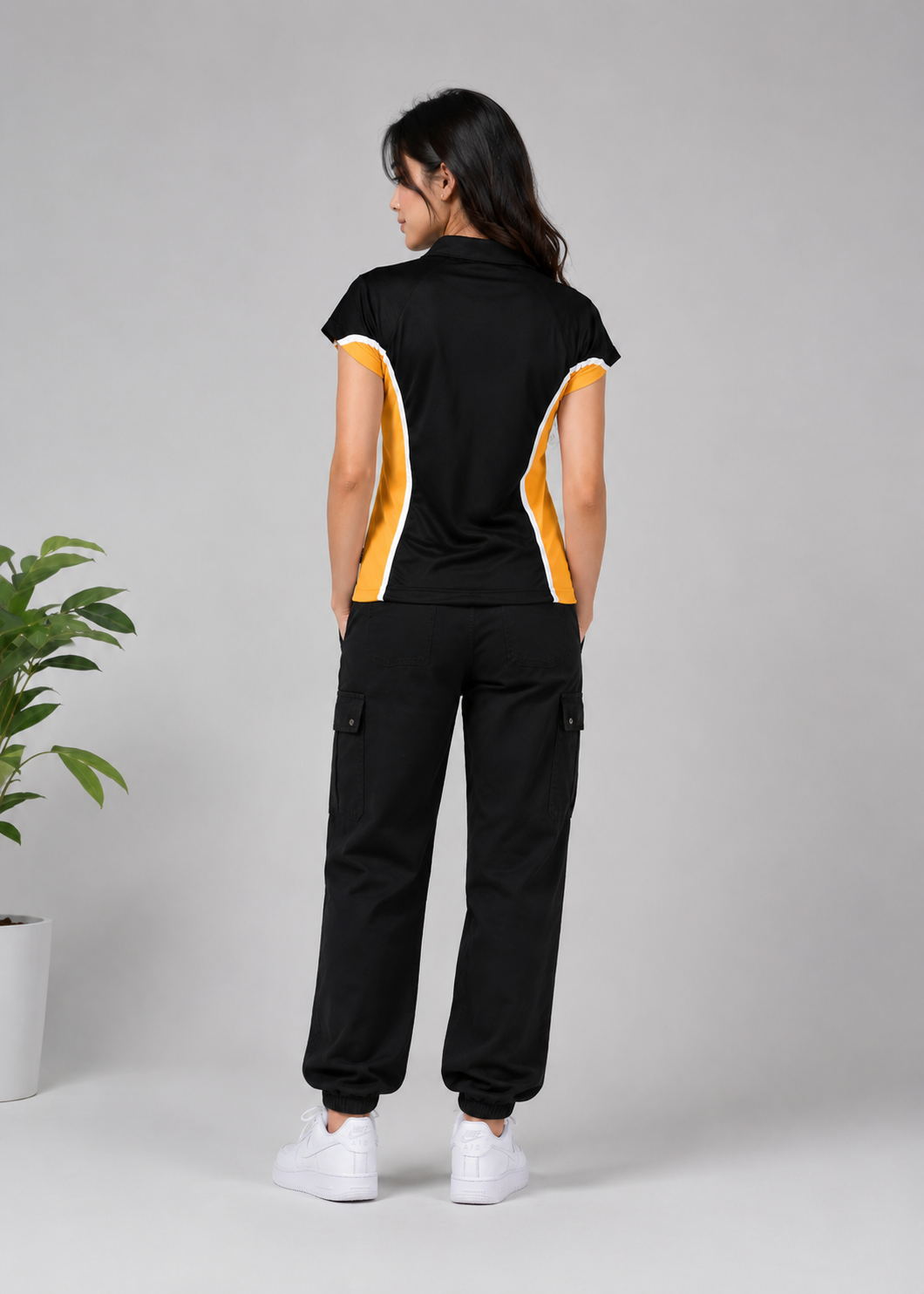 Falcon Women FLN V Neck Polo Shirts Black/Orange