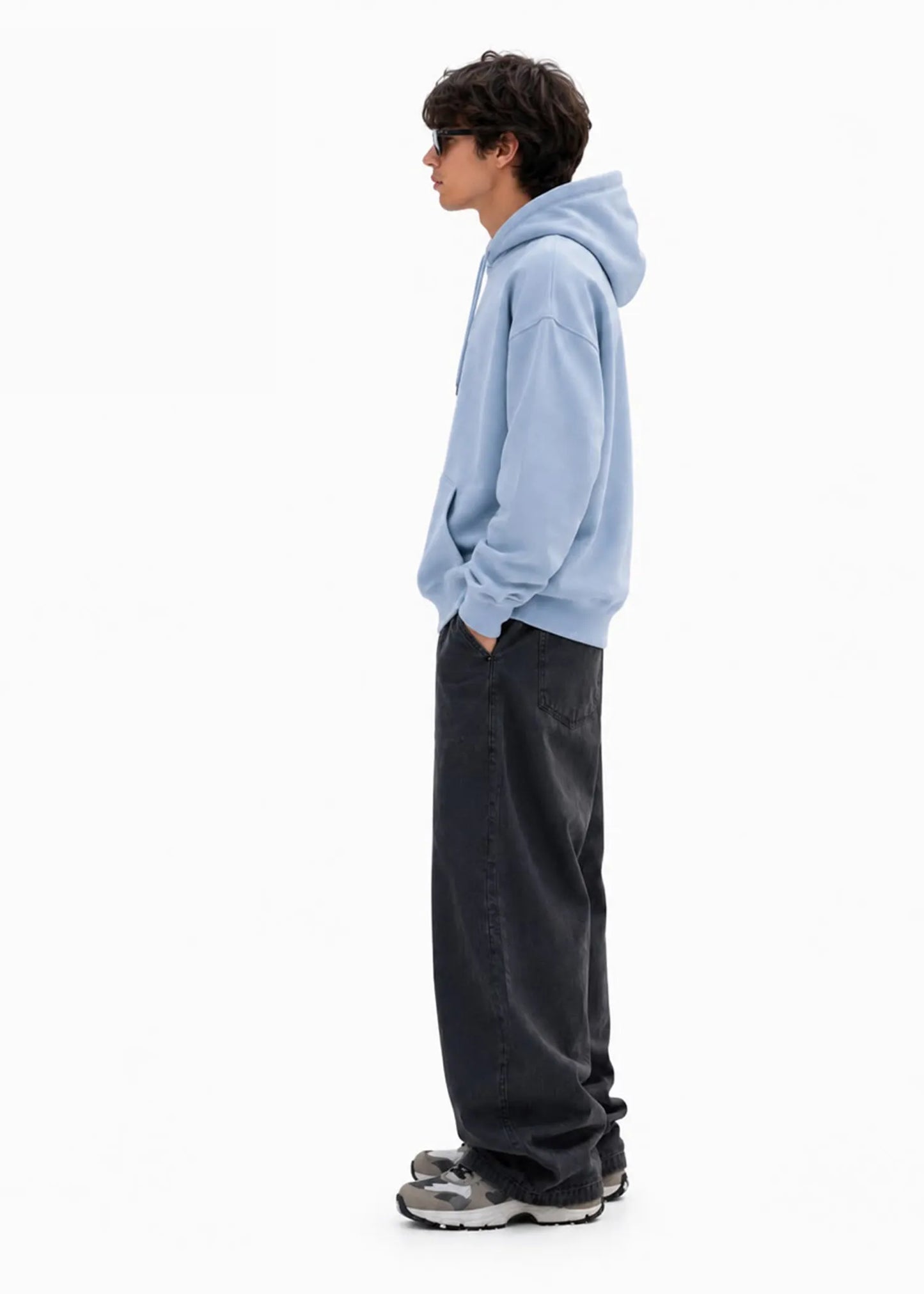 Pull&Bear Men Drop Shoulder Hoodie Ice Blue 608