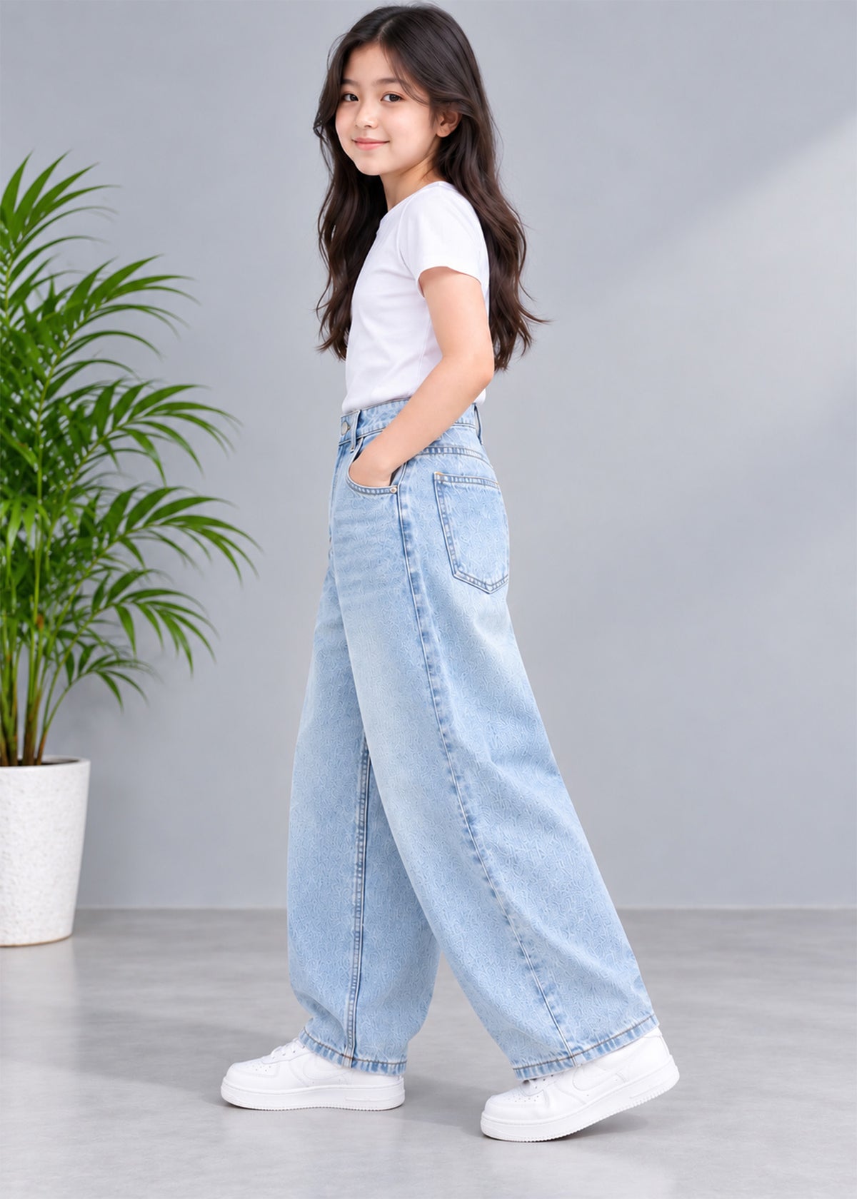M&S girl barell fit light blue jeans non stretch 871