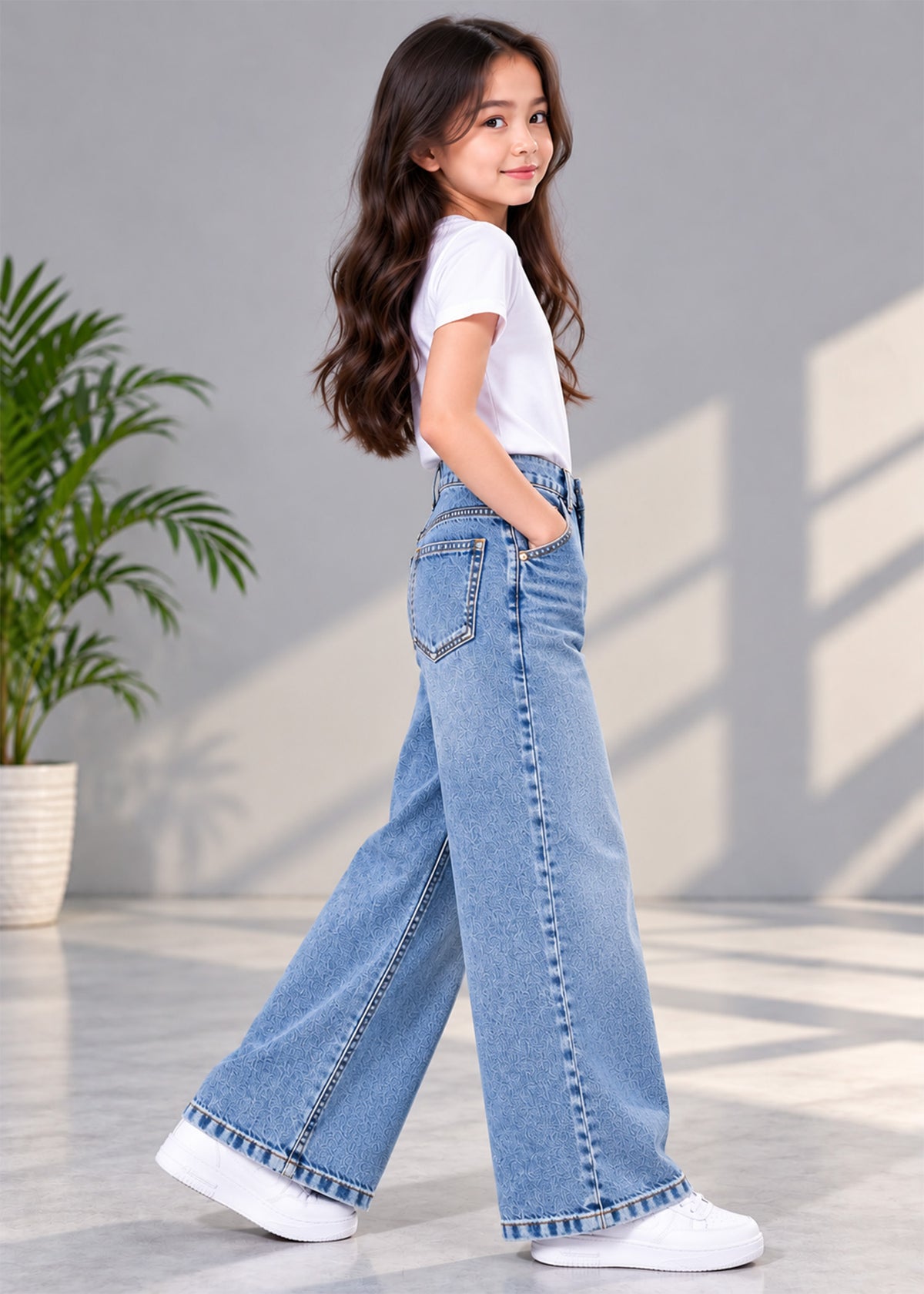 M&S girl wide leg mid blue jeans non stretch 874