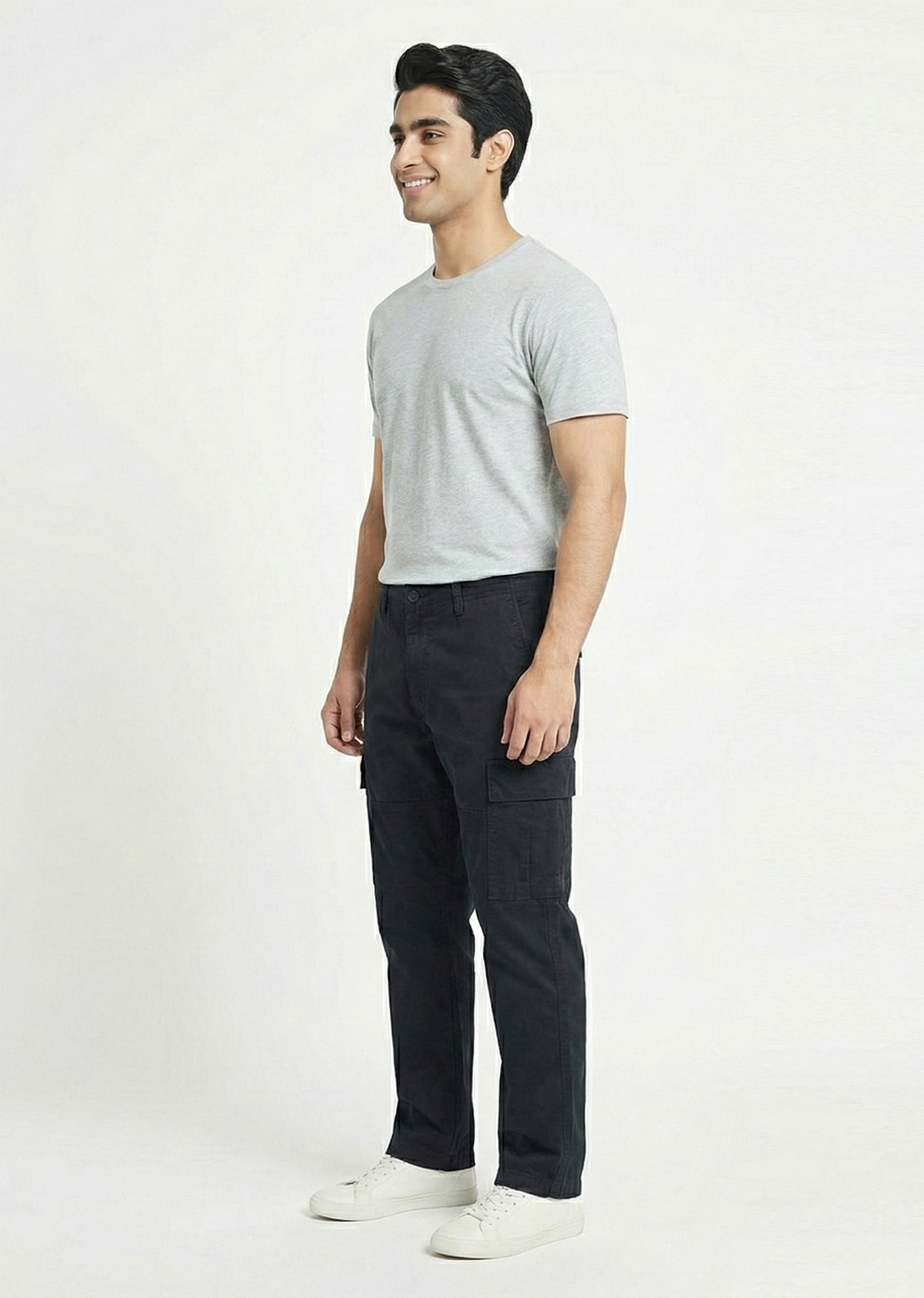 Jack & Jones-Men Smart Straight Fit Cotton Cargos Pants Black 04