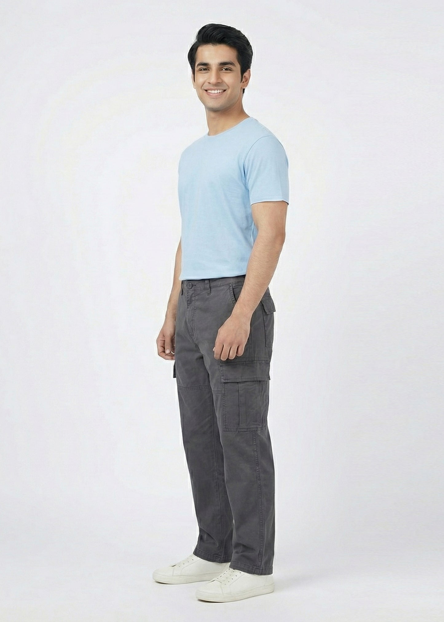 Jack & Jones-Men Smart Loose Fit Cotton Cargos Pants Gray 05