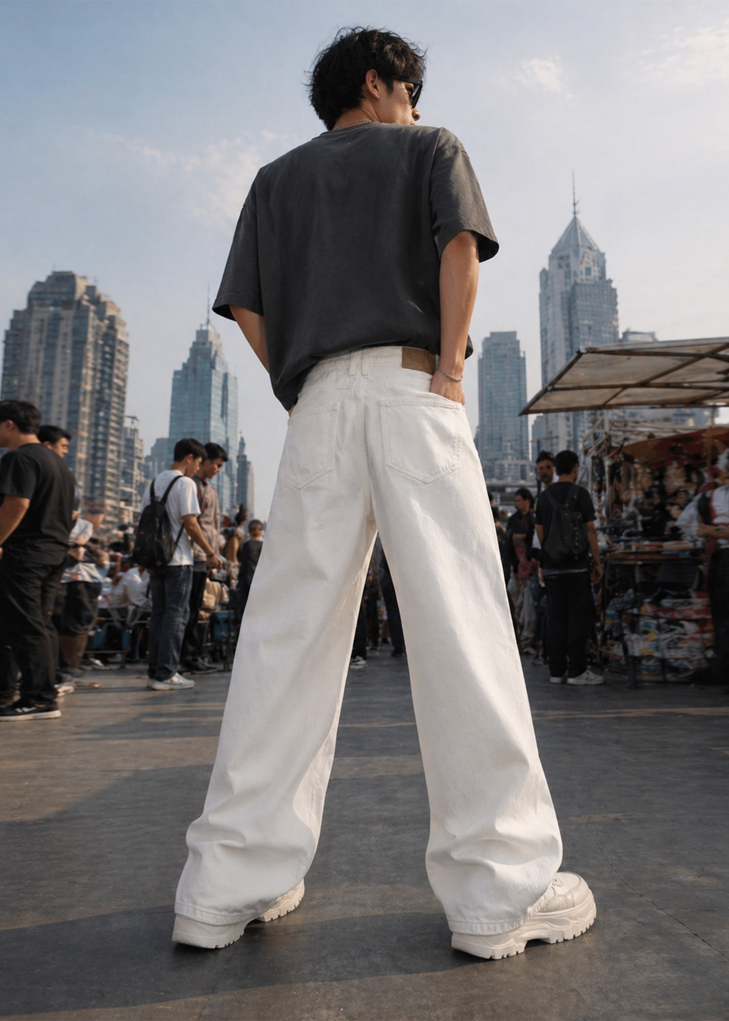 Celio-Men Loose Fit Jeans Off White Dia 501