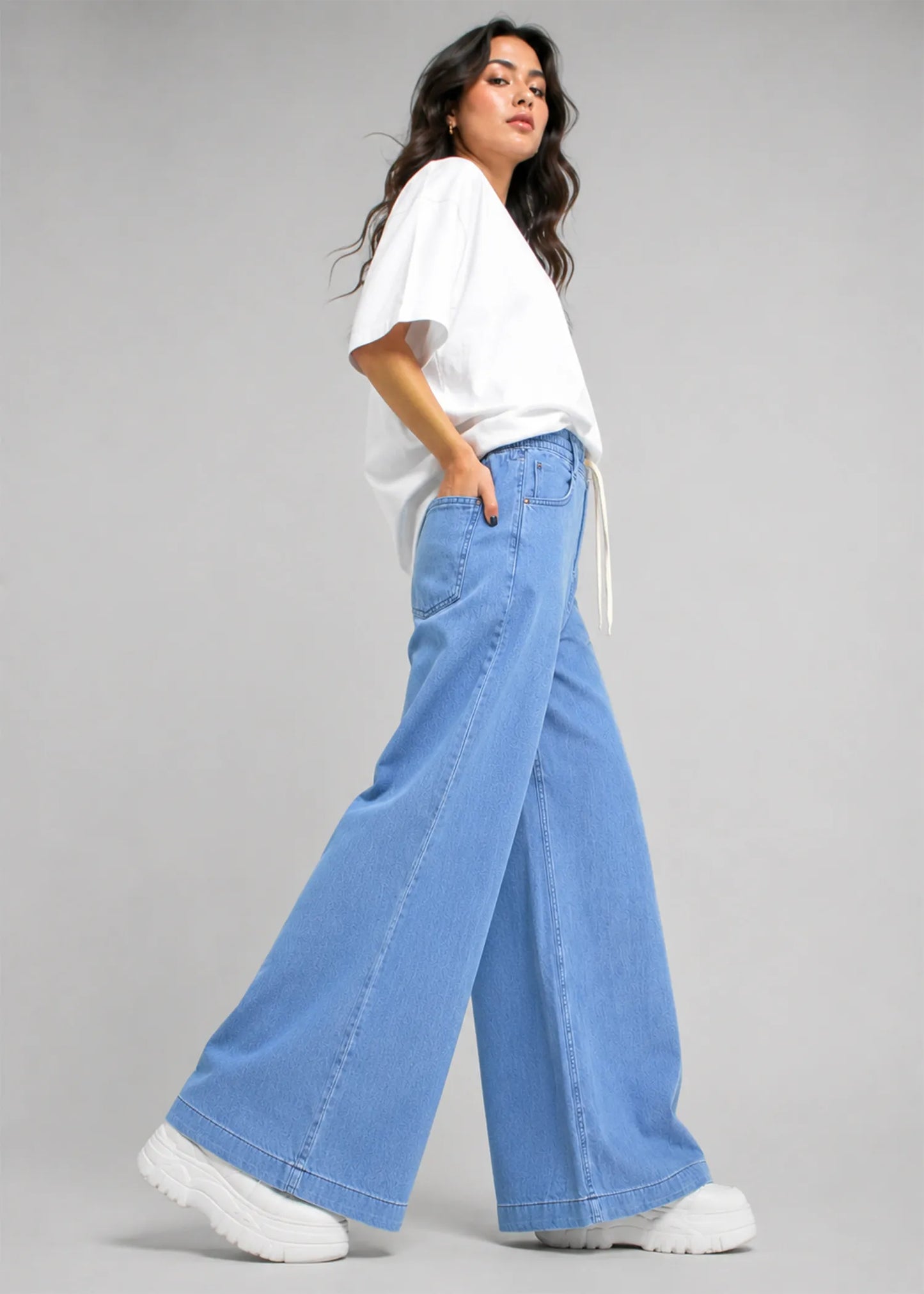 Fat Face Women Wide Leg Jeans Sky Blue US 619