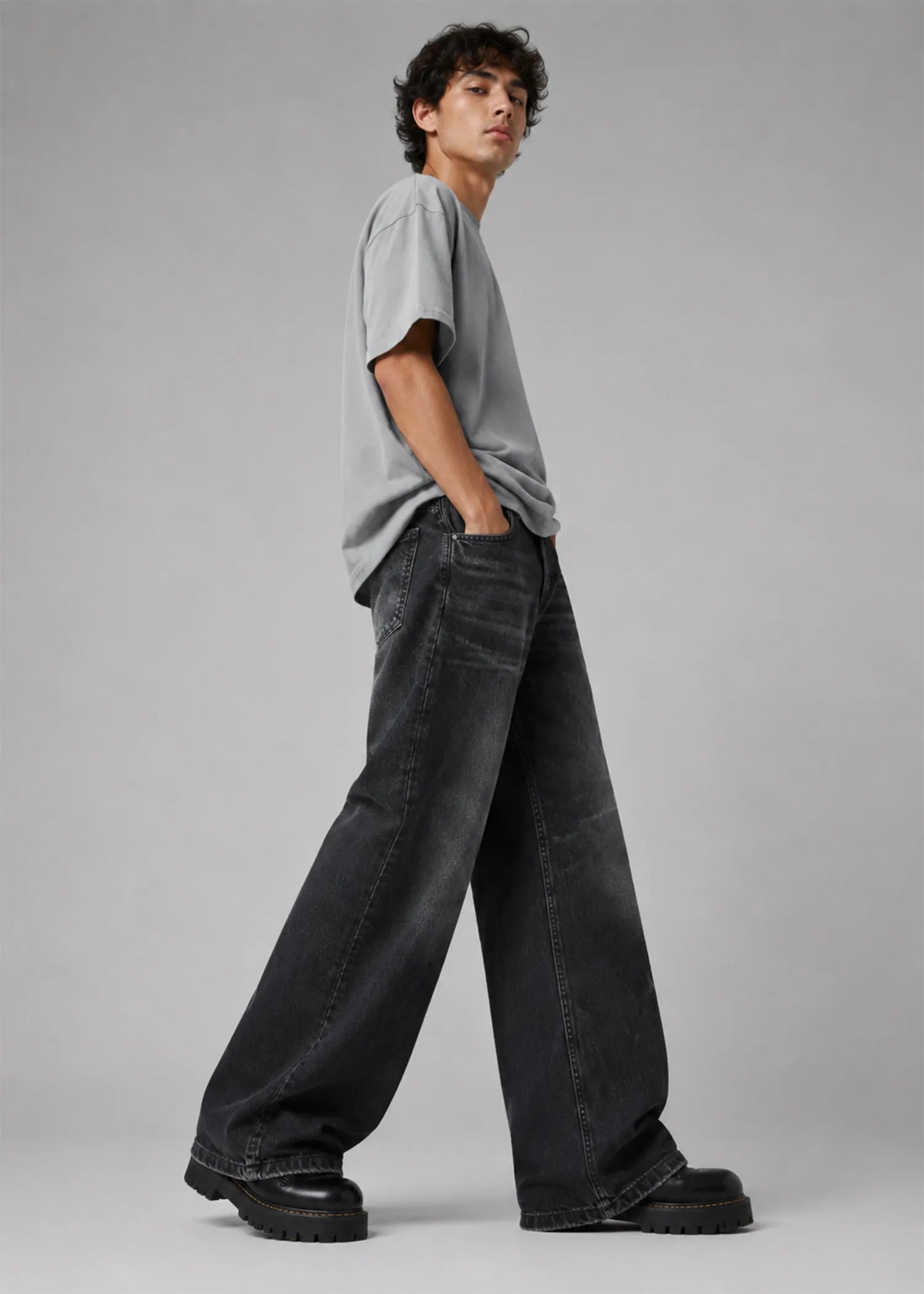 Pull&Bear Men Loose Fit Black Stone-Wash Jeans US 628
