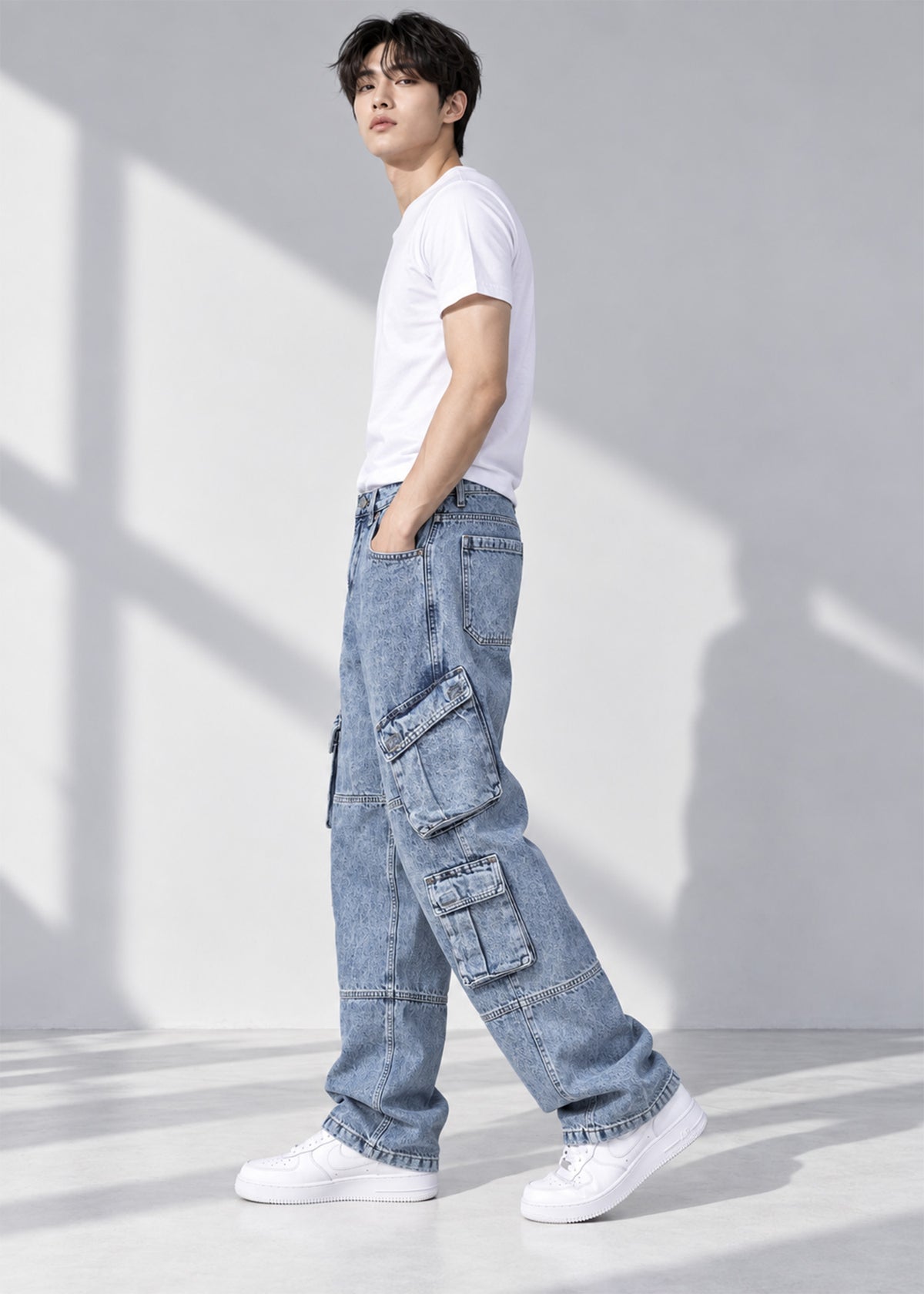 Riverlsiand Men Regular Fit Cargo Jeans Wash Blue US 793