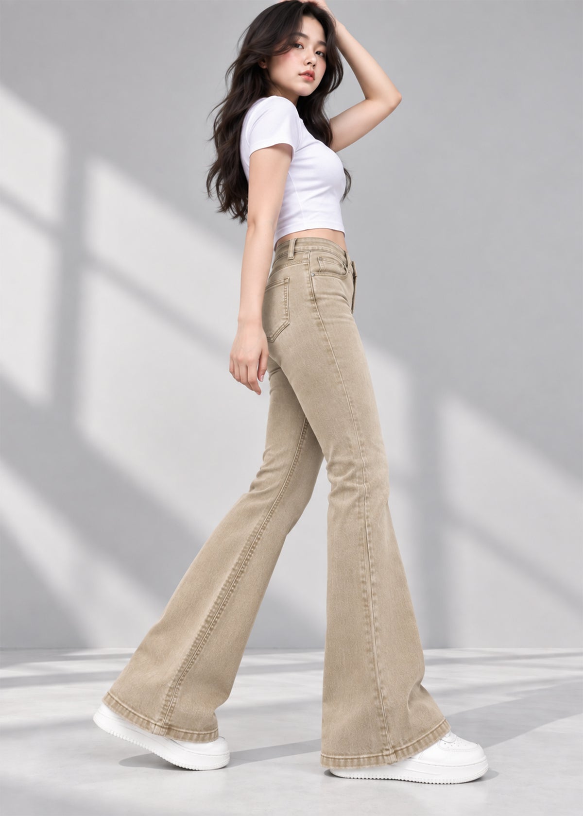 Next- Women Beige bootcut jeans Stretch Denim 801