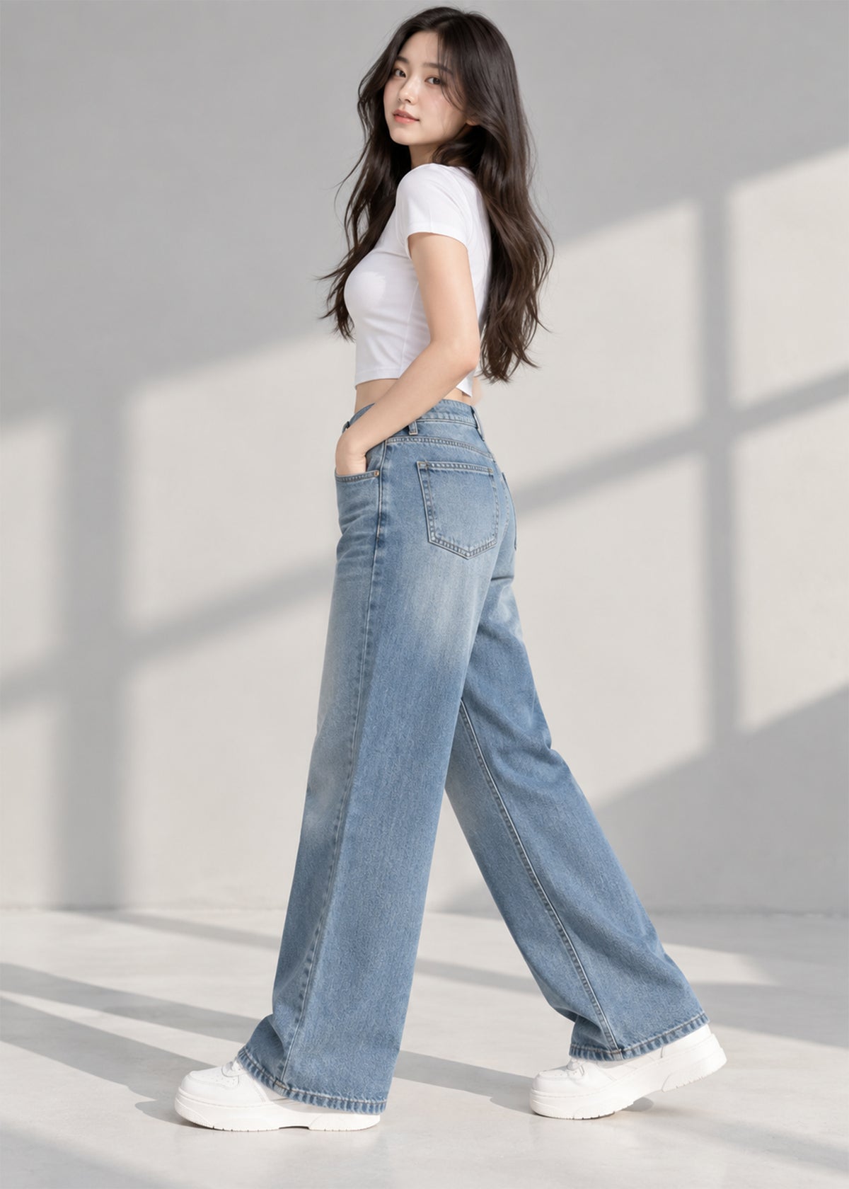 Sapphire Women Wide Leg Jeans Non Stretch Light Blue 804