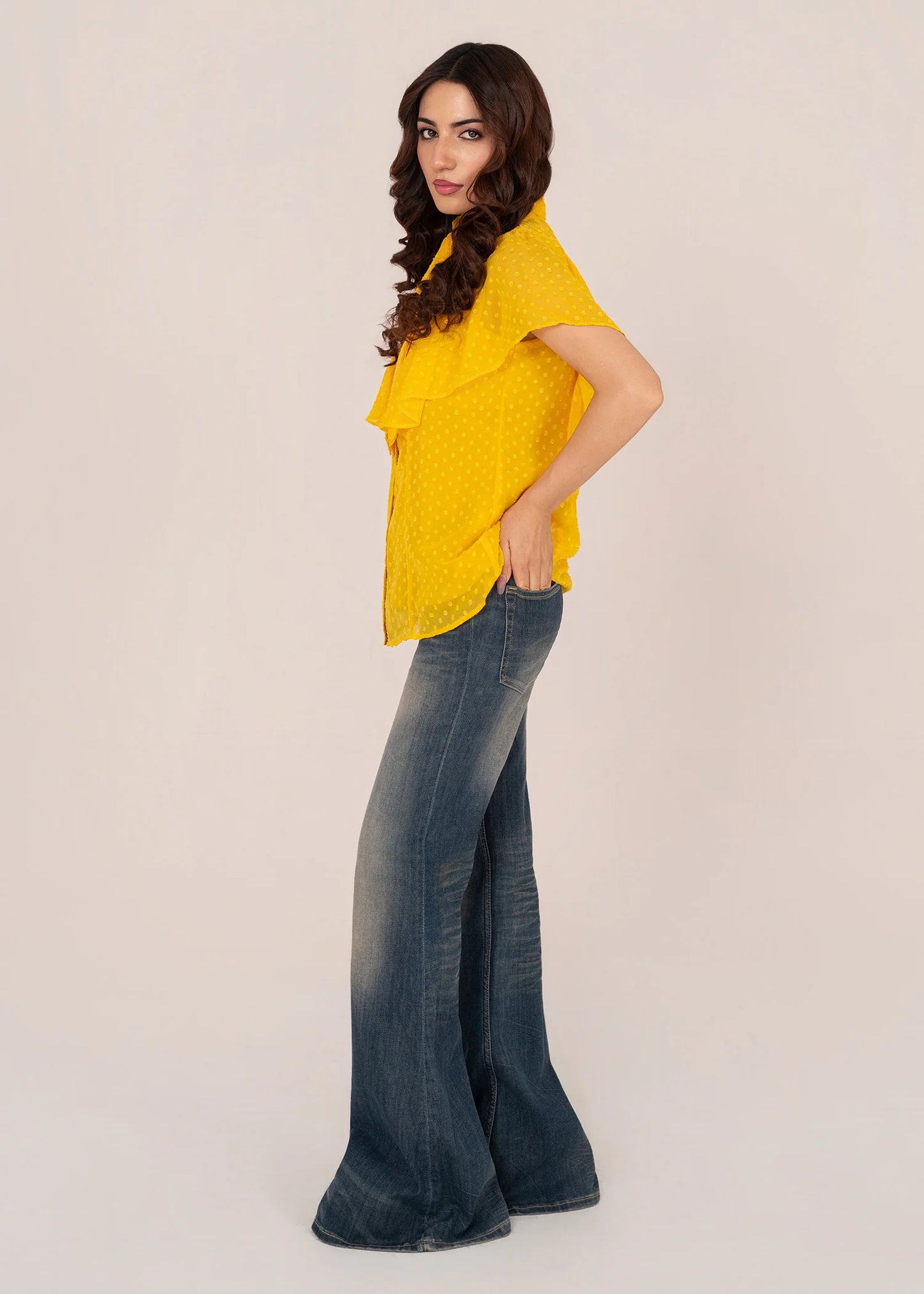 Pakistani Brands LO-Women Fluttery Top Mustard 05