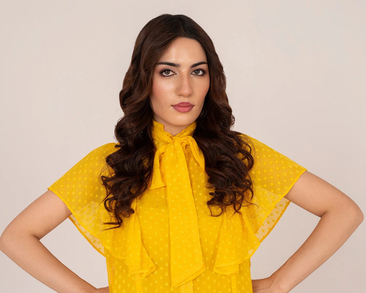 Pakistani Brands LO-Women Fluttery Top Mustard 05