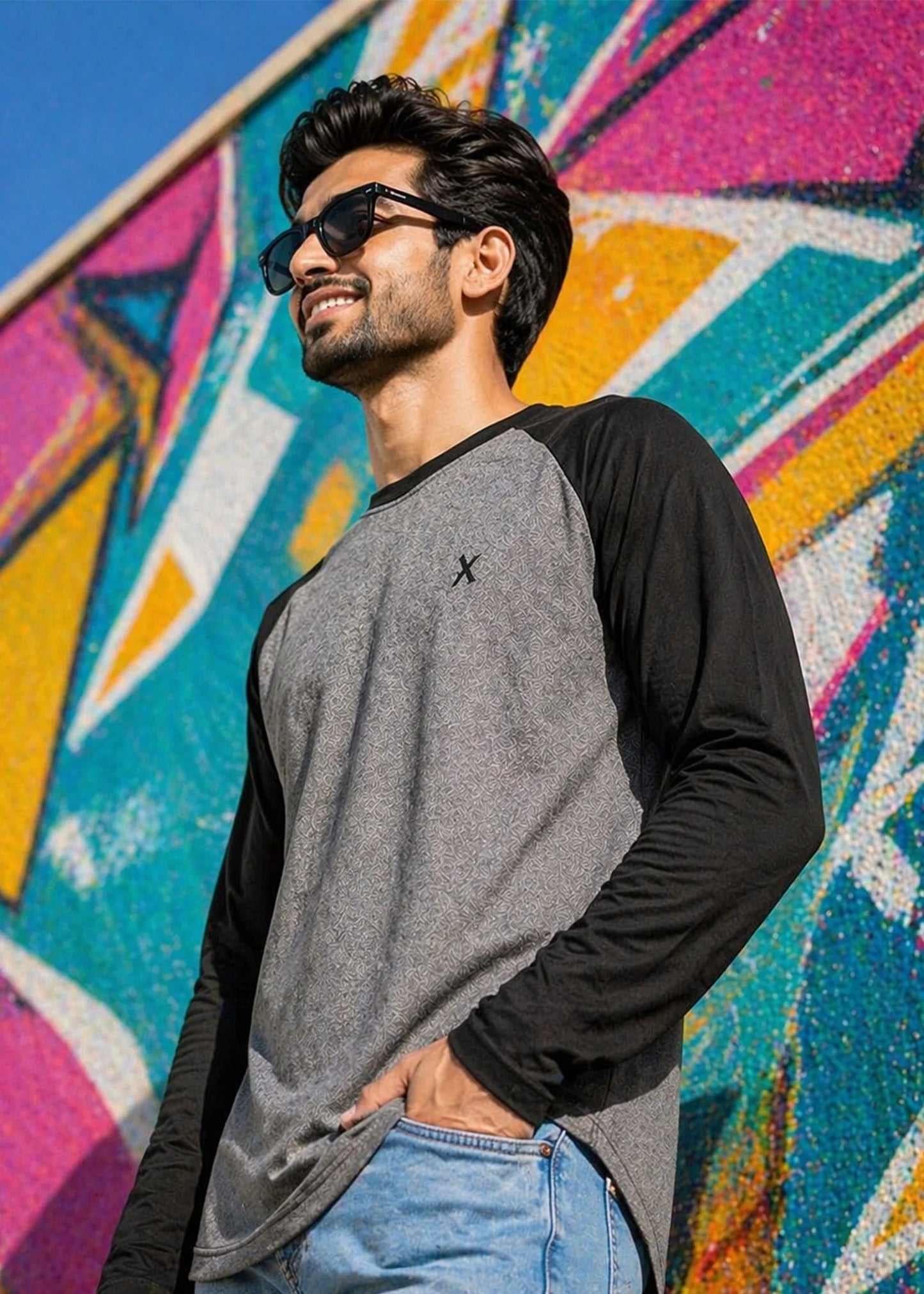 Men Long Sleeve T-Shirt Gray/Black
