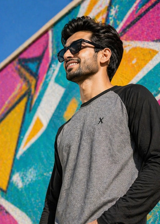 Men Long Sleeve T-Shirt Gray/Black