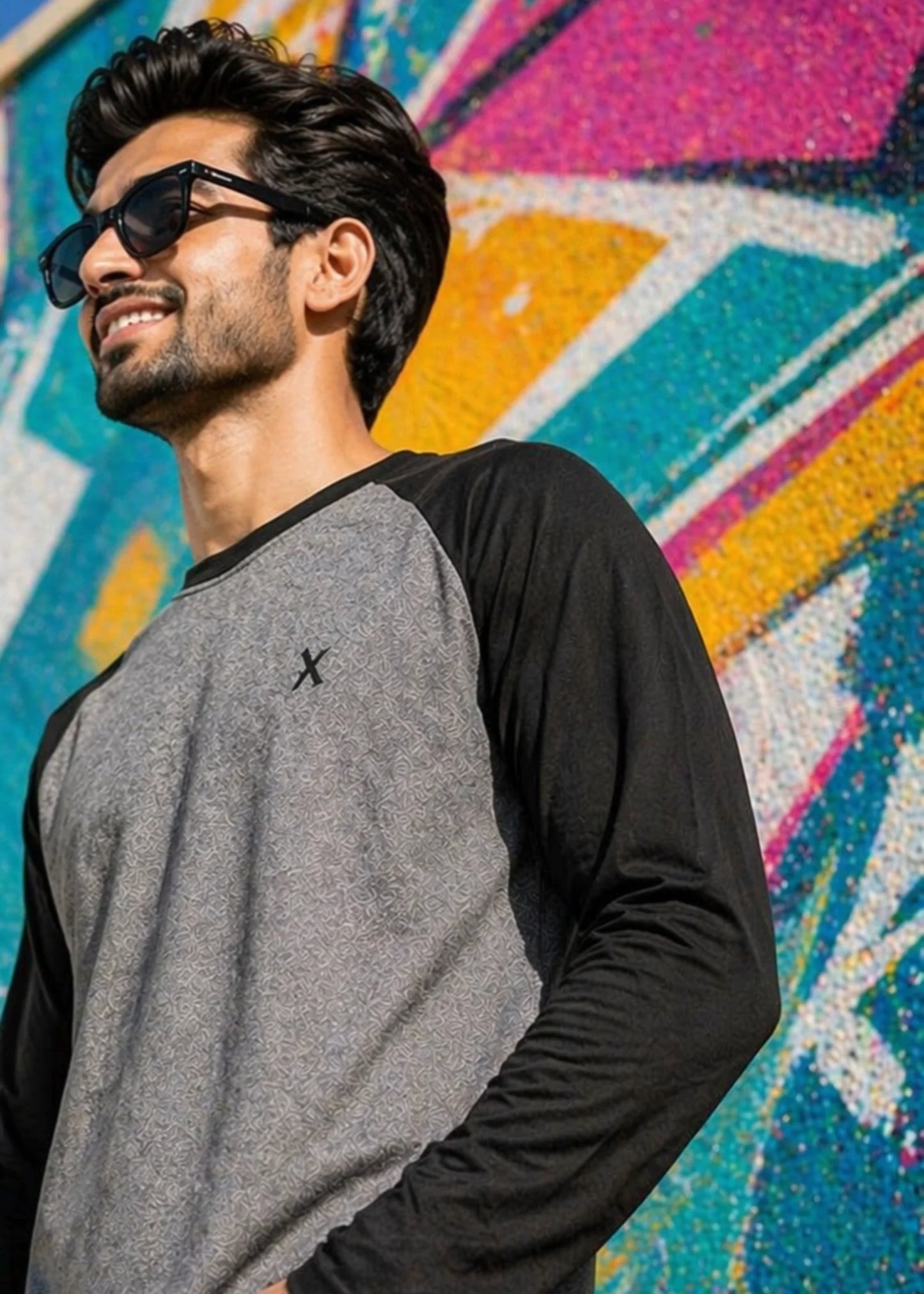 Men Long Sleeve T-Shirt Gray/Black