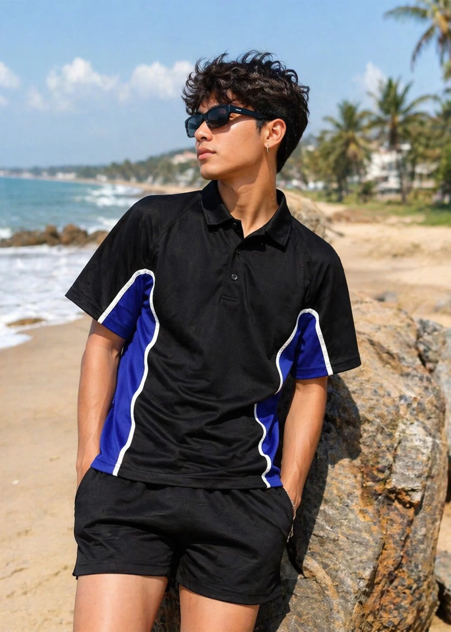 Falcon-Men FLN Polo Shirts Black/Royal Blue