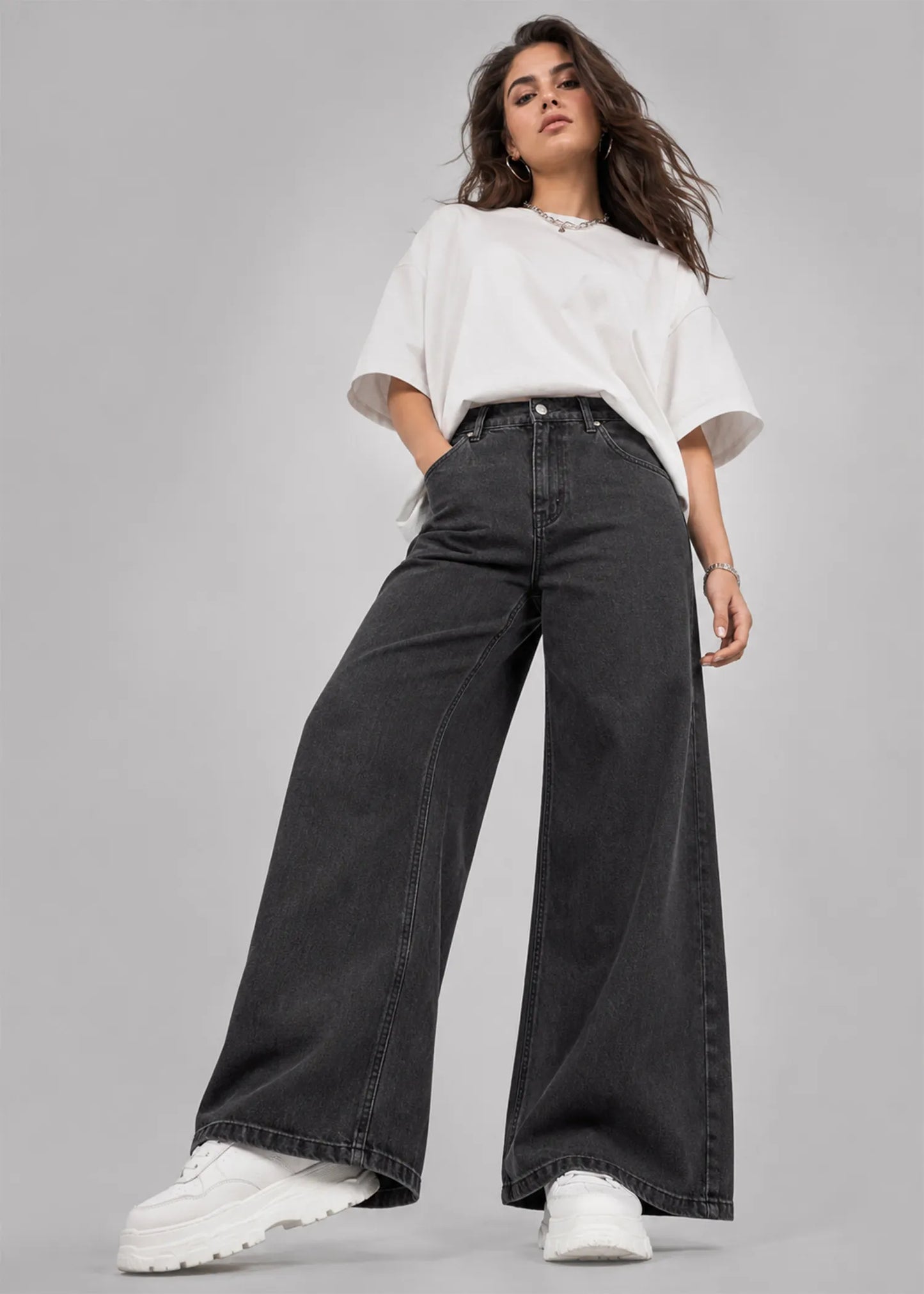 George Women Wide Leg Jeans Ash Black US 624