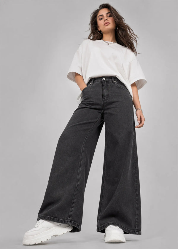George Women Wide Leg Jeans Ash Black US 624