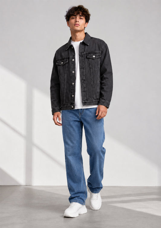 TU Men Denim Jacket Charcoal Black US 635