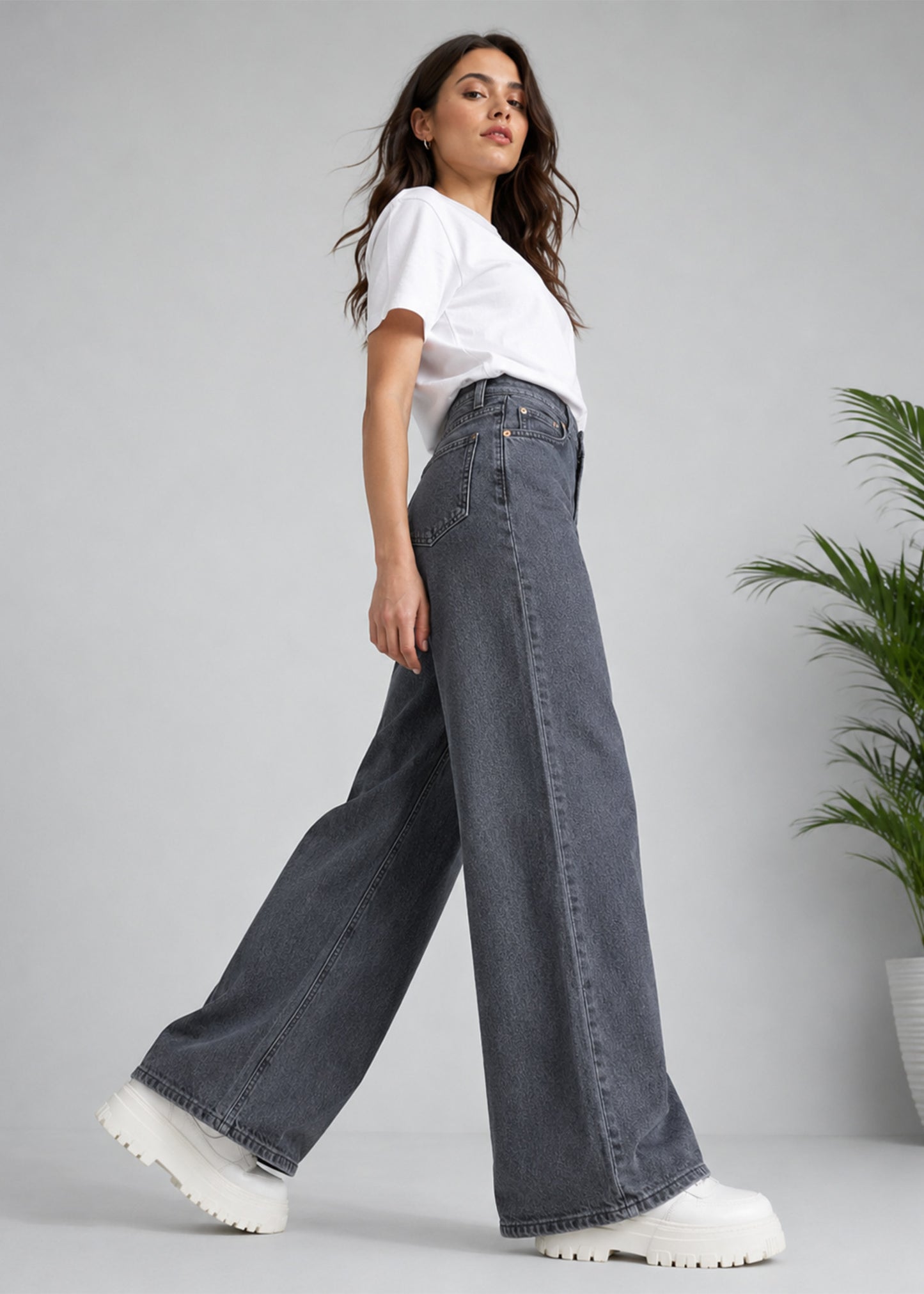 C&A Women Wide Leg Jeans  Ash Black US 688