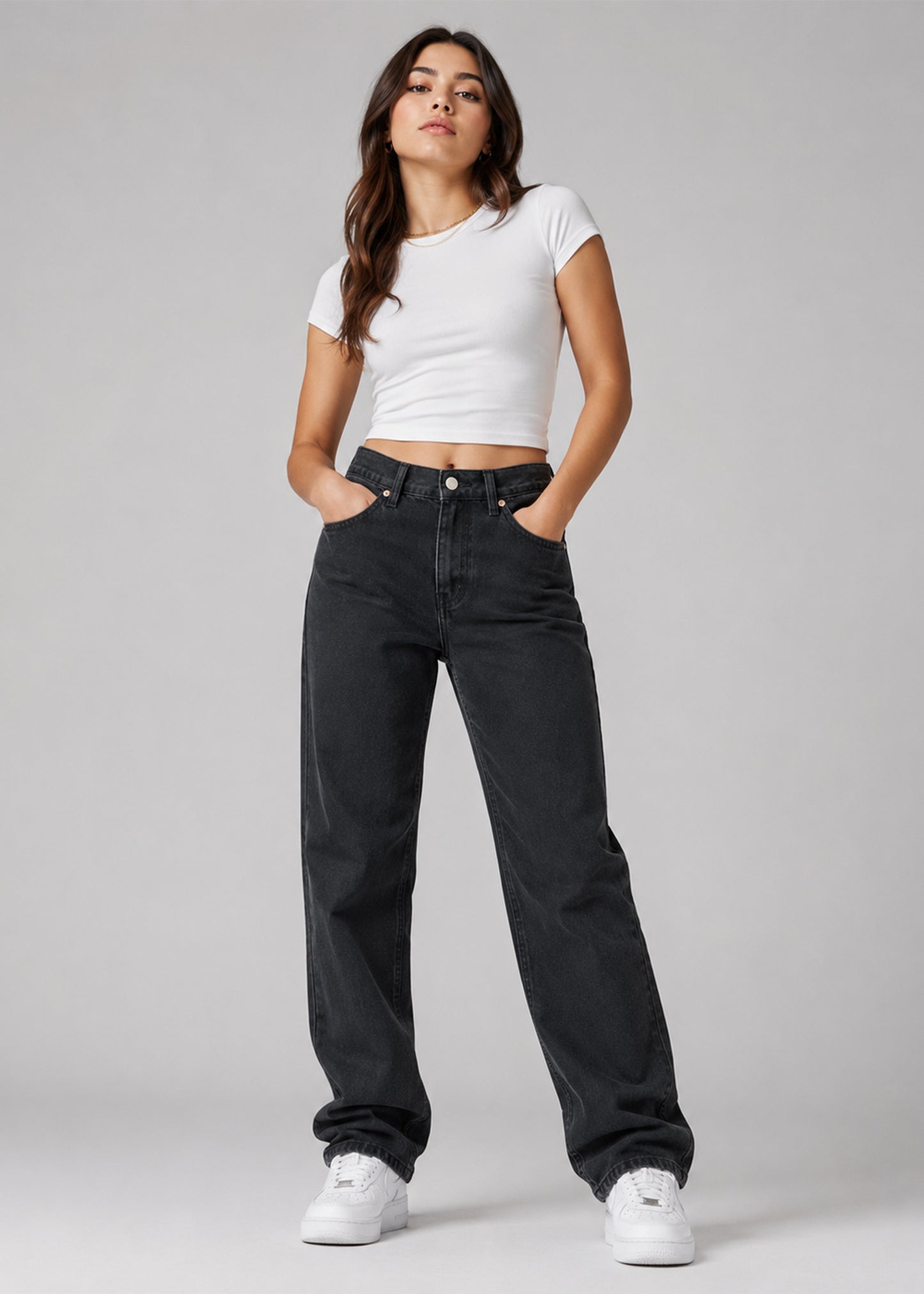 H&M Women Silm Fit Jeans Ash Black US 696