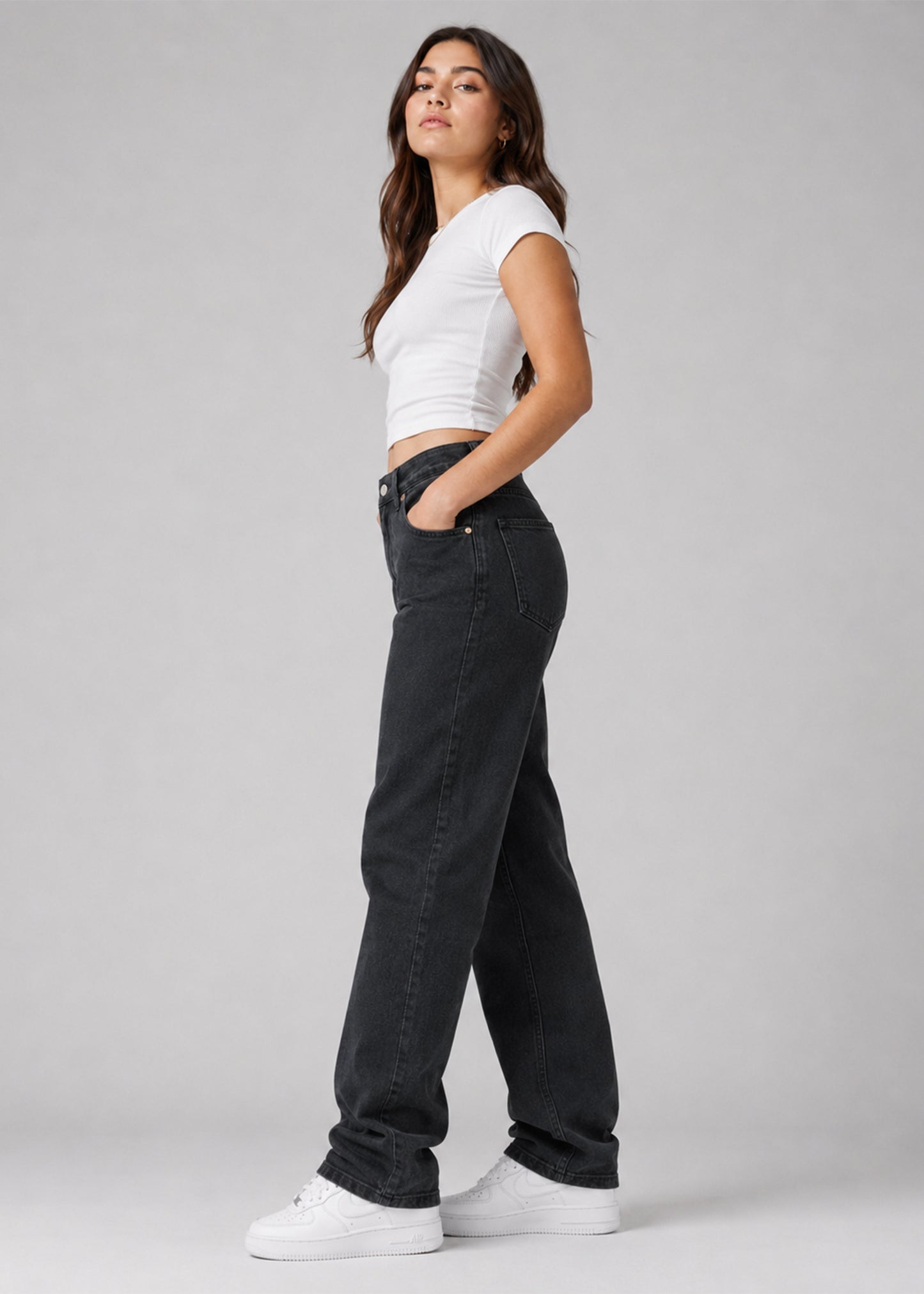 H&M Women Silm Fit Jeans Ash Black US 696