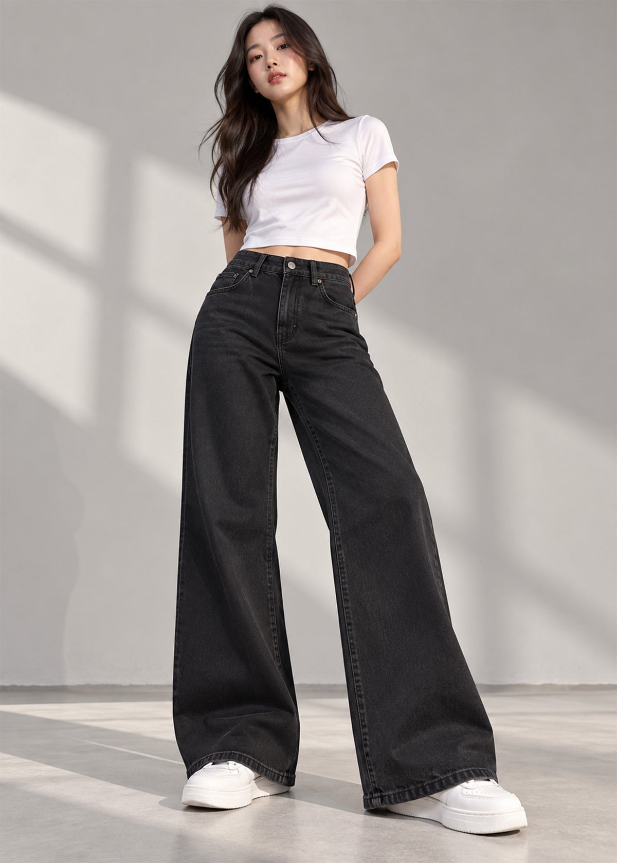 H&M Women Wide Leg Jeans Ash Black US 794