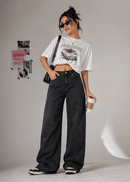 F&F-Tall Length Women Baggy Jeans F&F Black  506