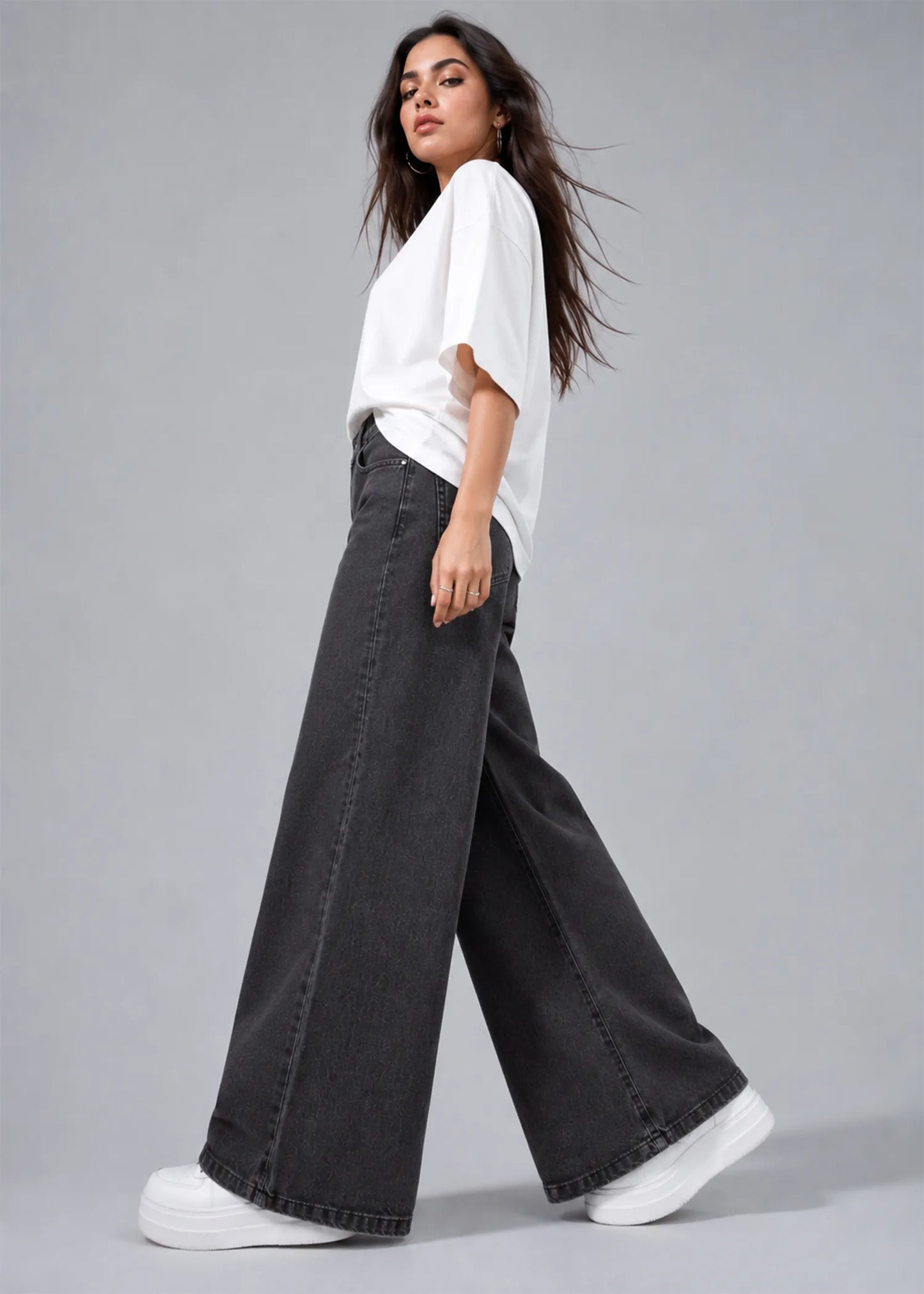 George Women Wide Leg Jeans Ash Black US 626