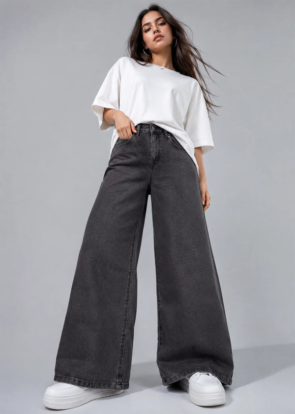 George Women Wide Leg Jeans Ash Black US 626