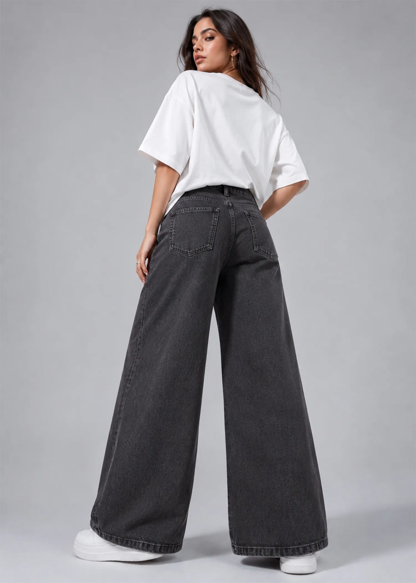 George Women Wide Leg Jeans Ash Black US 626
