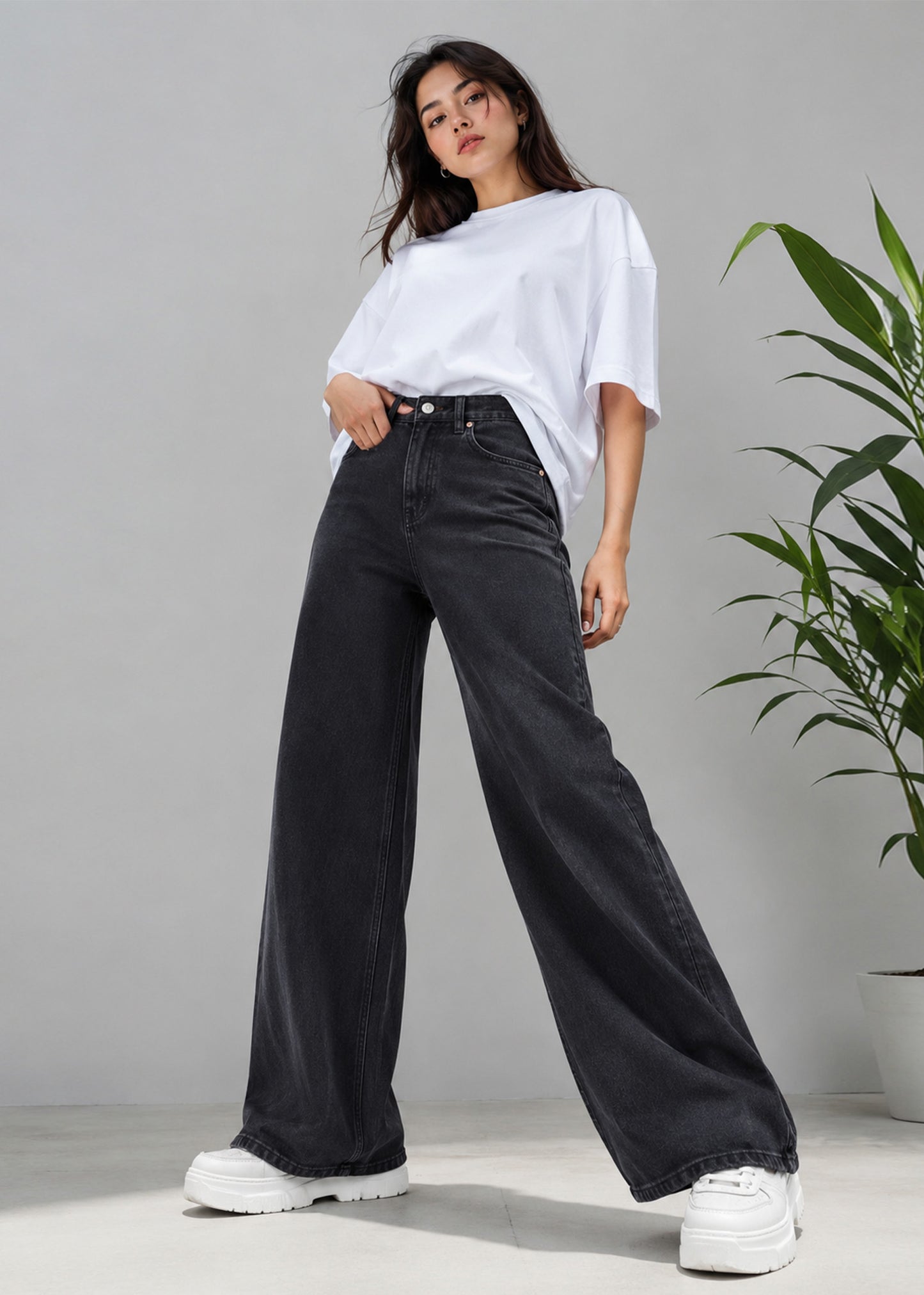 H&M Women Wide Leg Jeans Black US 685