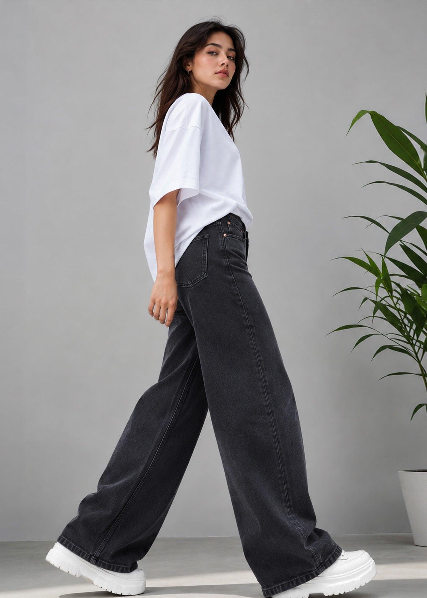 H&M Women Wide Leg Jeans Black US 685