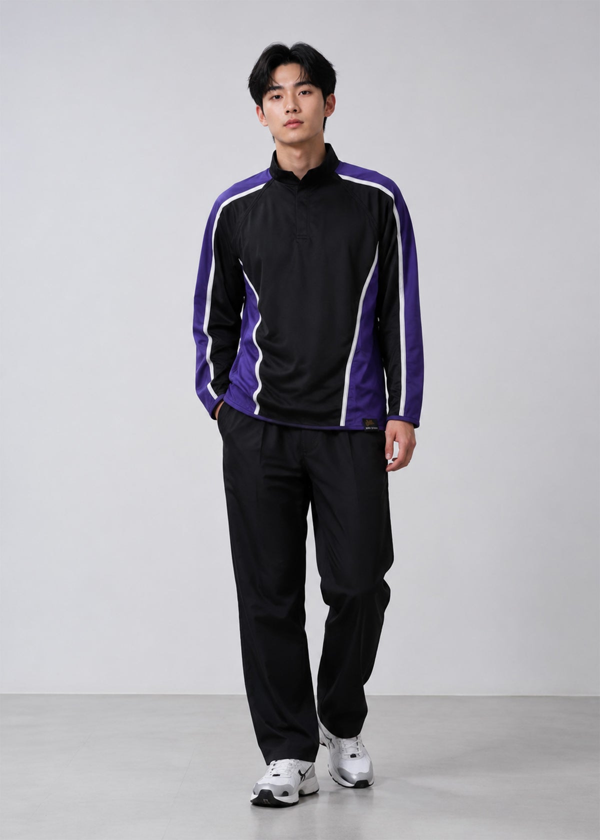Falcon Men's Long Sleeve Rugby Top BlackWhitePurple 755