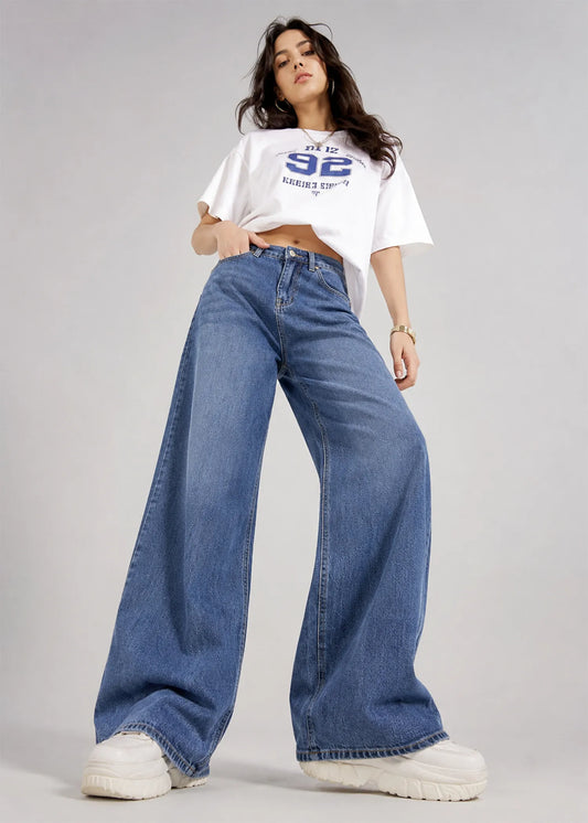 H&M Women Wide Leg Jeans Blue US 621