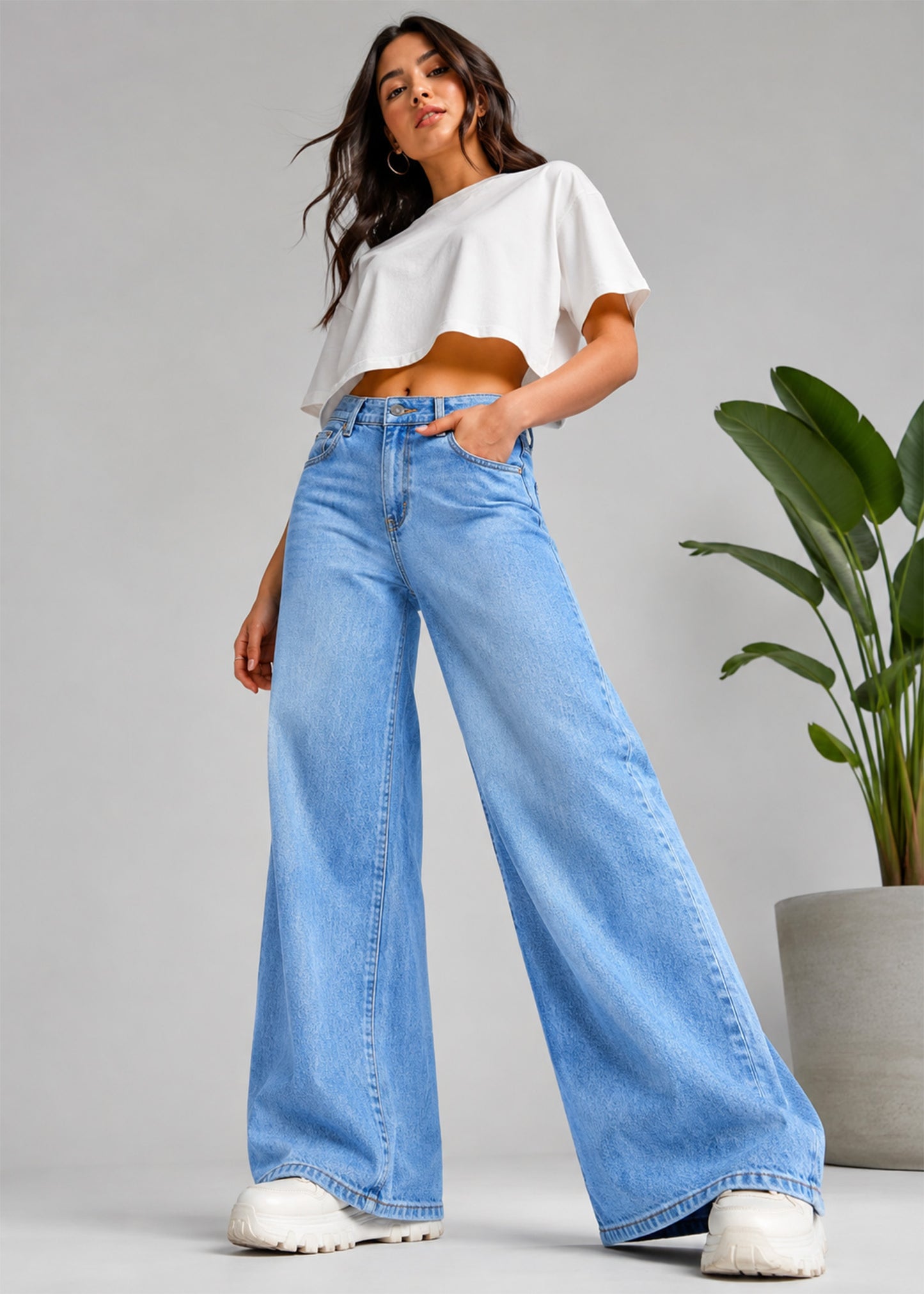H&M Women Wide Leg Jeans Blue US 689