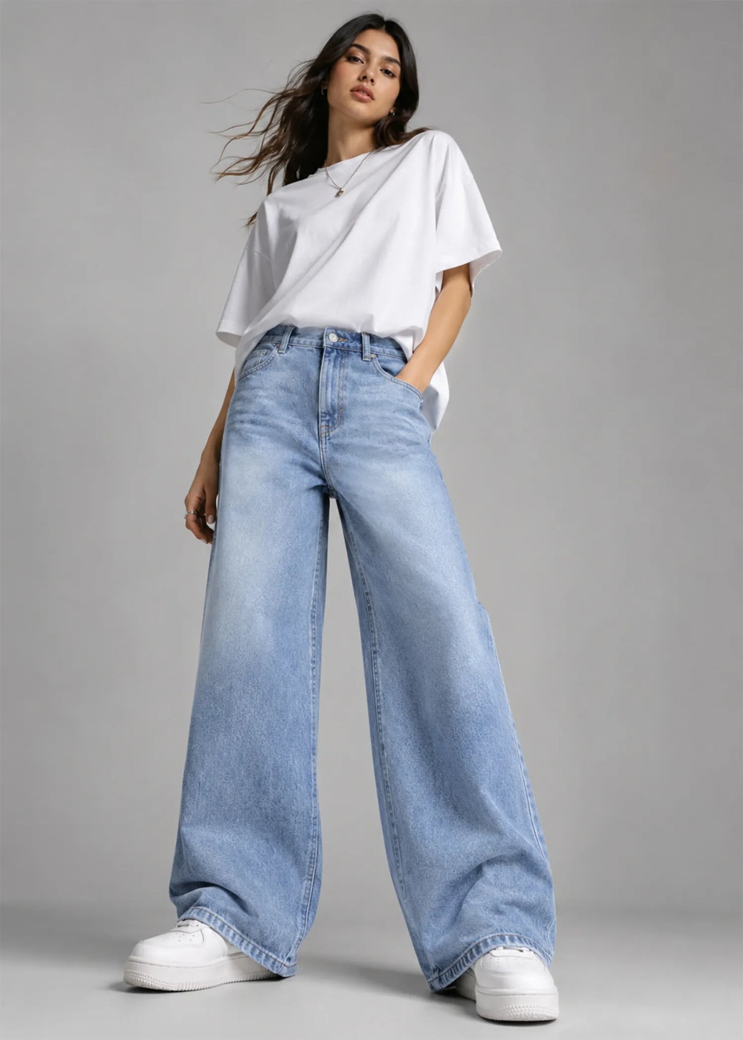 H&M Women Wide Leg Jeans Blue Wash US 625