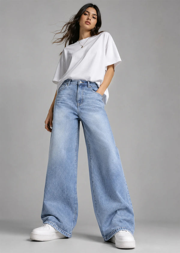H&M Women Wide Leg Jeans Blue Wash US 625