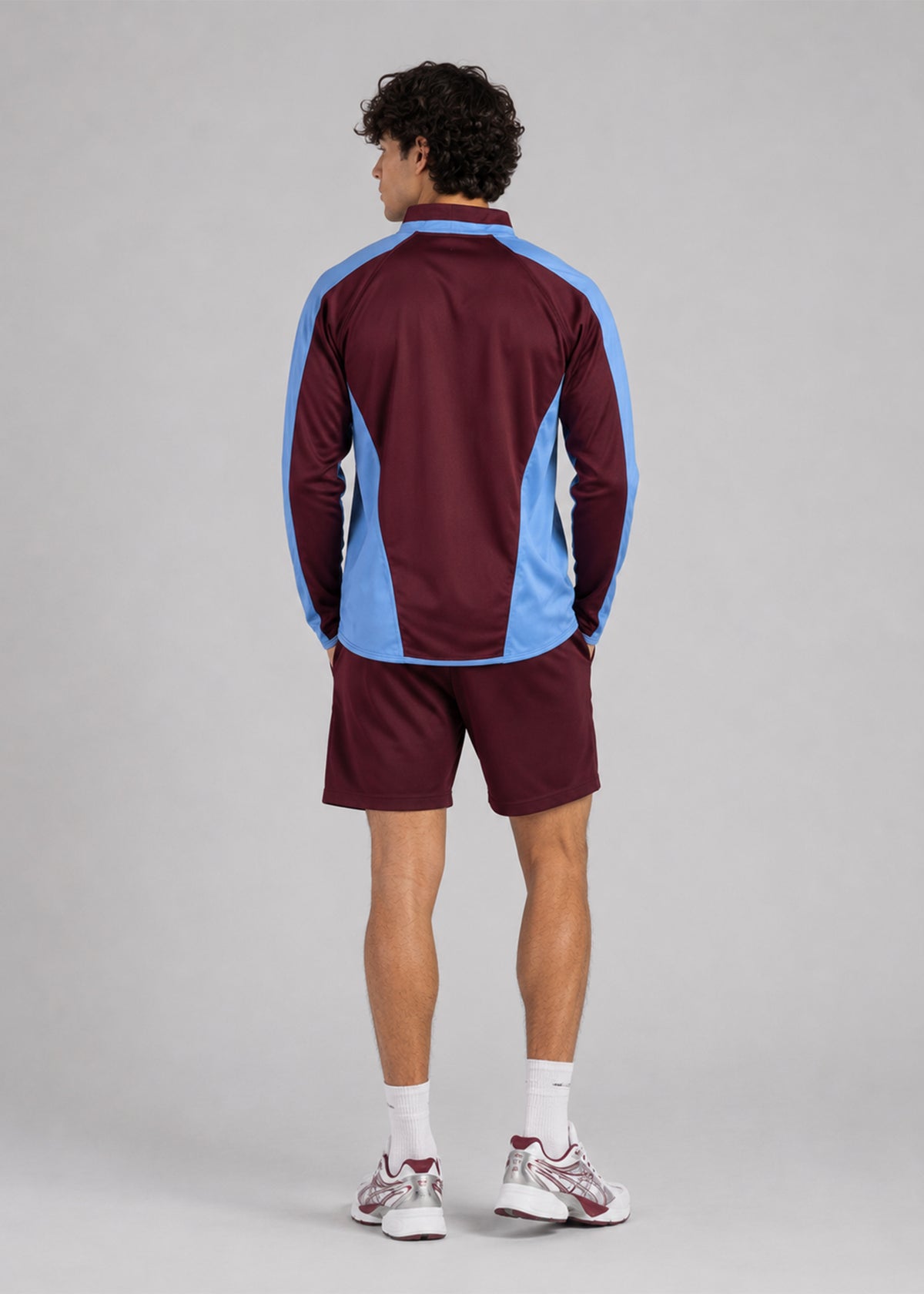 Falcon Men’s Long Sleeve Rugby Top Burgundy & Sky Blue 729