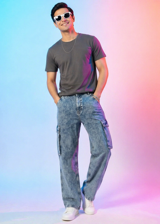 Primark-Men's Cargo Regular Fit Jeans Blue