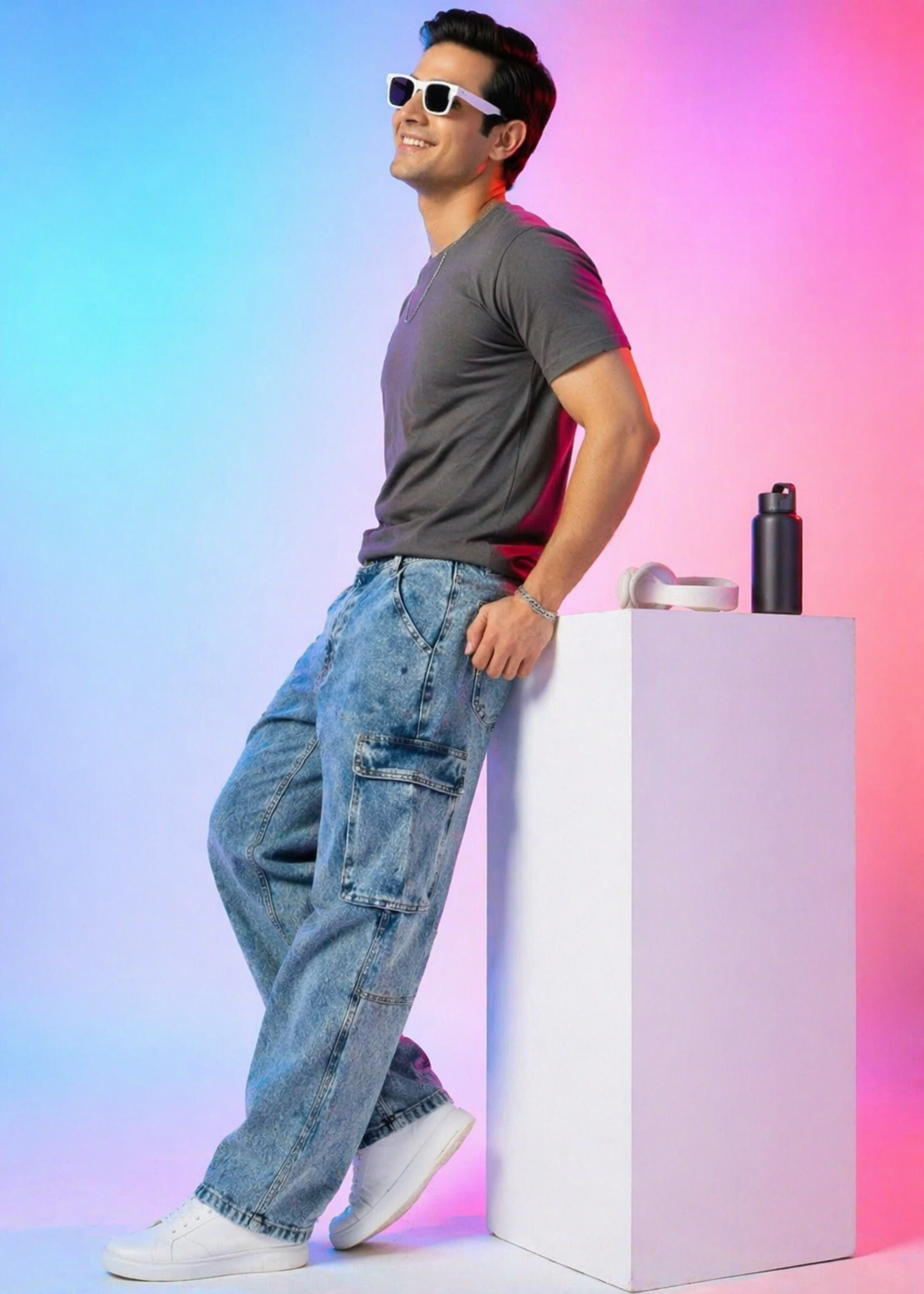 Primark-Men's Cargo Regular Fit Jeans Blue