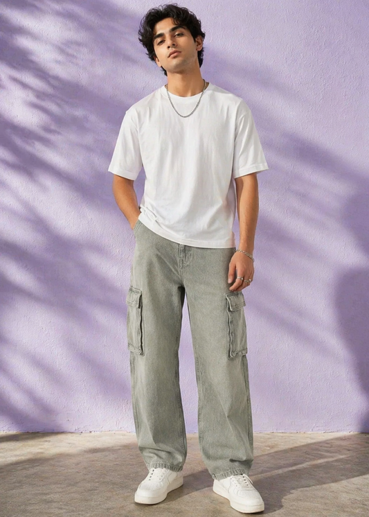 Primark-Men's Cargo Regular Fit Jeans Gray