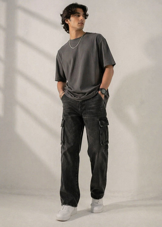 Primark-Men's Cargo Regular Fit Jeans Black