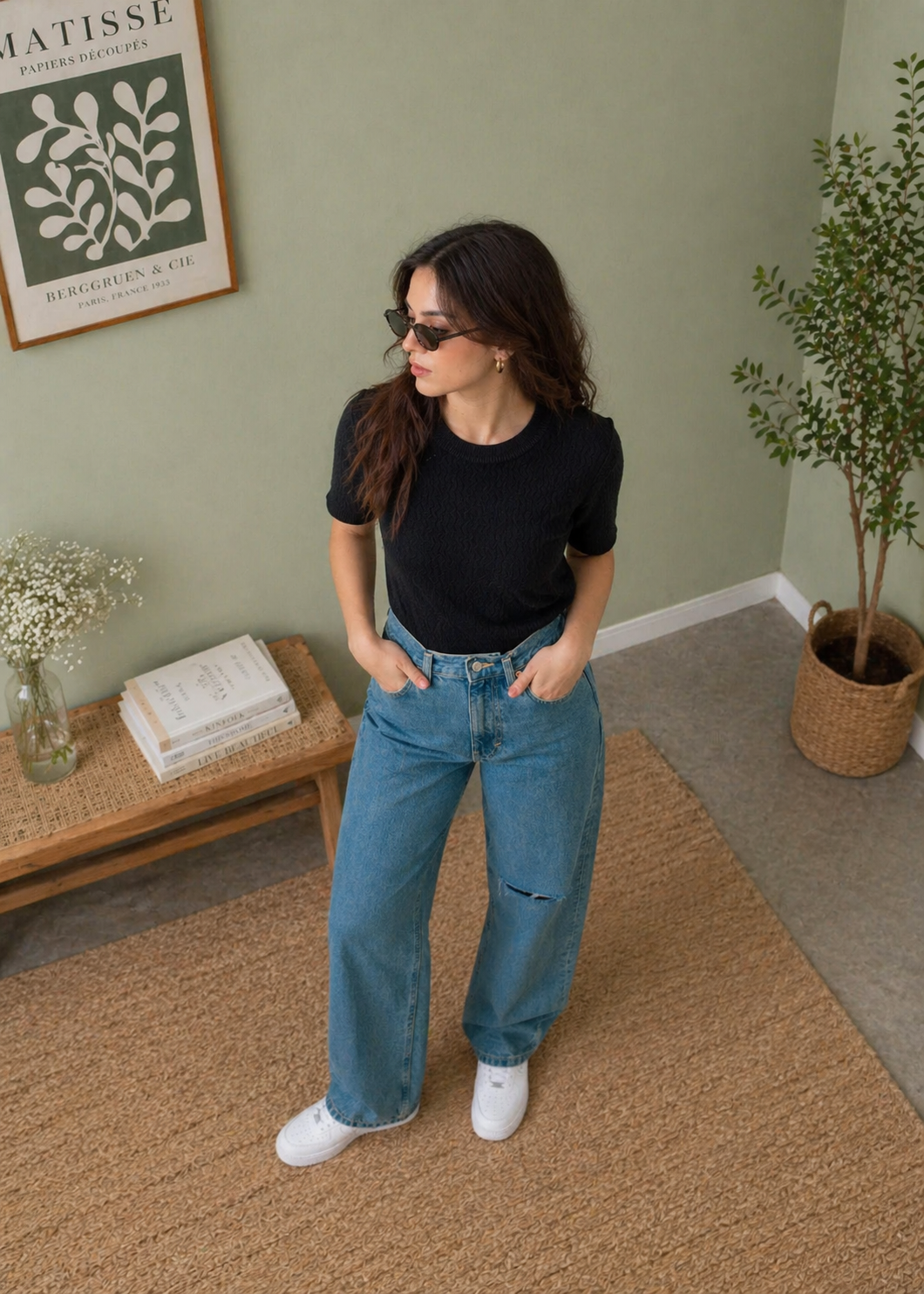 H&M-High Rise Wide Leg Jean -US 809