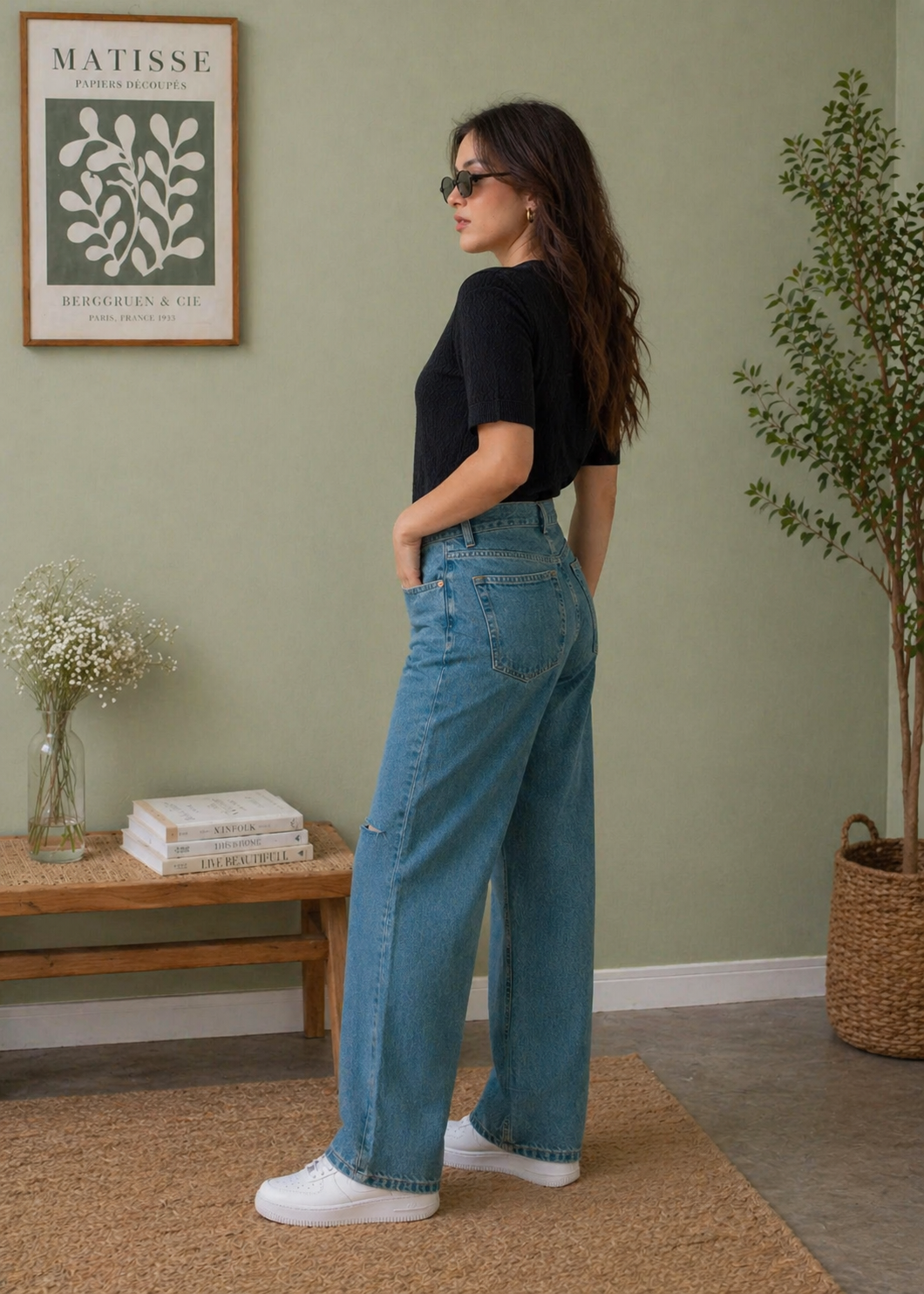 H&M-High Rise Wide Leg Jean -US 809