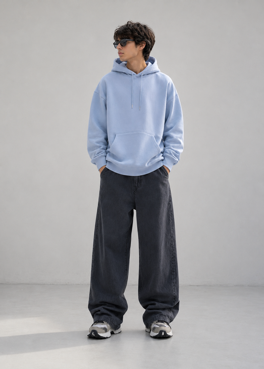 Pull&Bear Men Drop Shoulder Hoodie Ice Blue 608