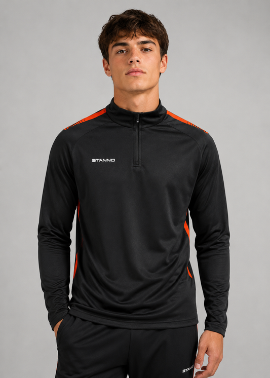 Stanno-Men Quarter Zipper Black Orange ST