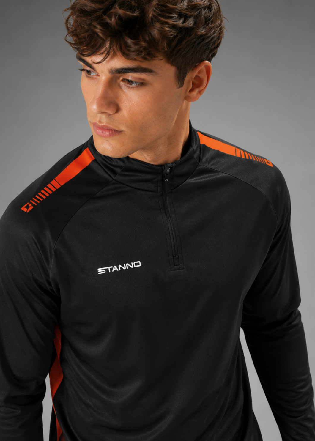 Stanno-Men Quarter Zipper Black Orange ST