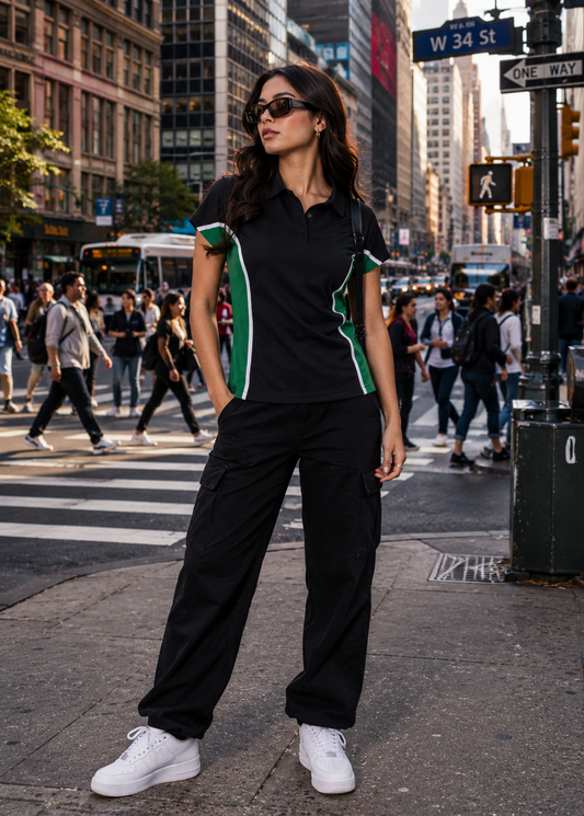 Falcon-Women FLN V Neck Polo Shirts Black/Green
